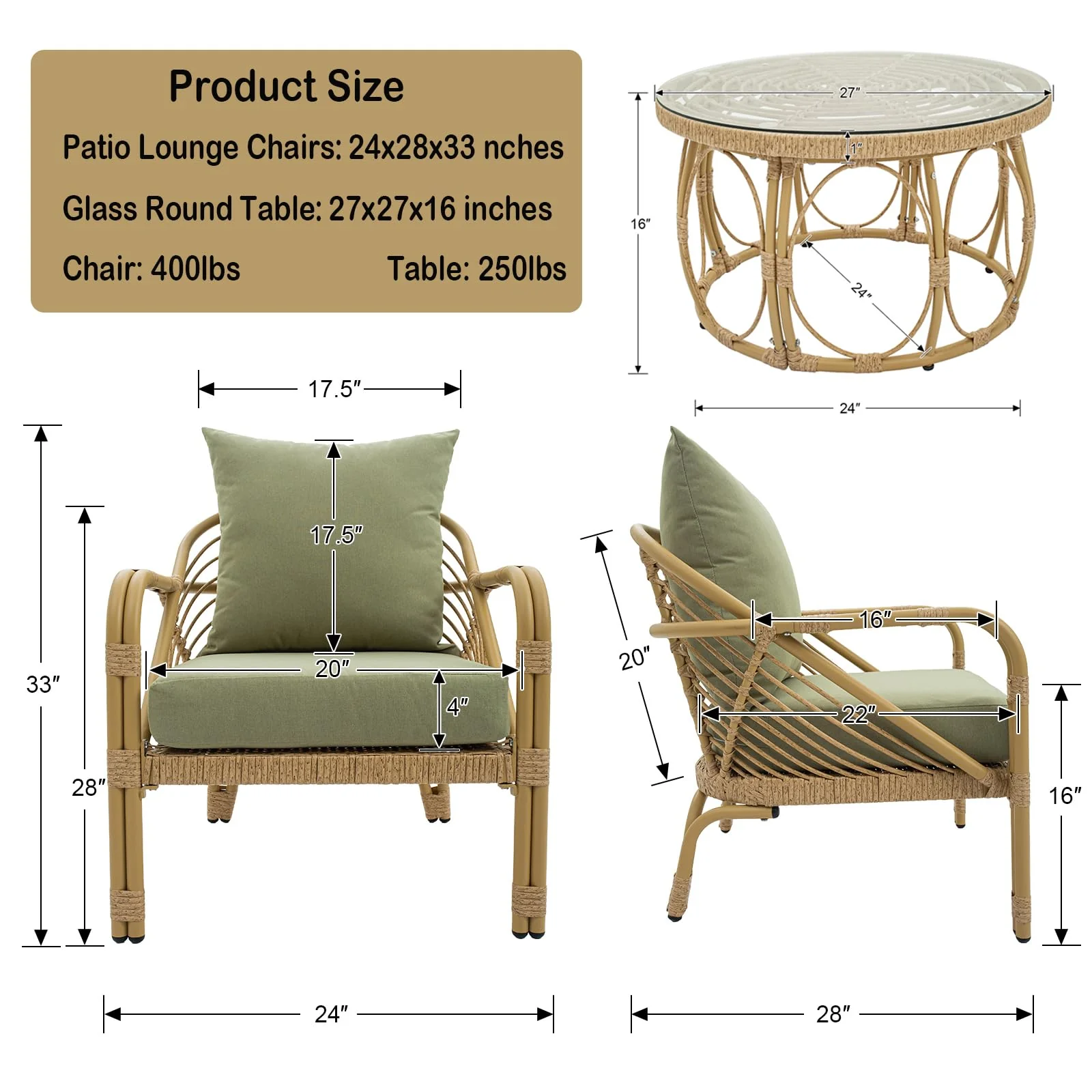 Patio Rope Chairs Set with Storage Table 3 PCS - 25012SE - Image 14