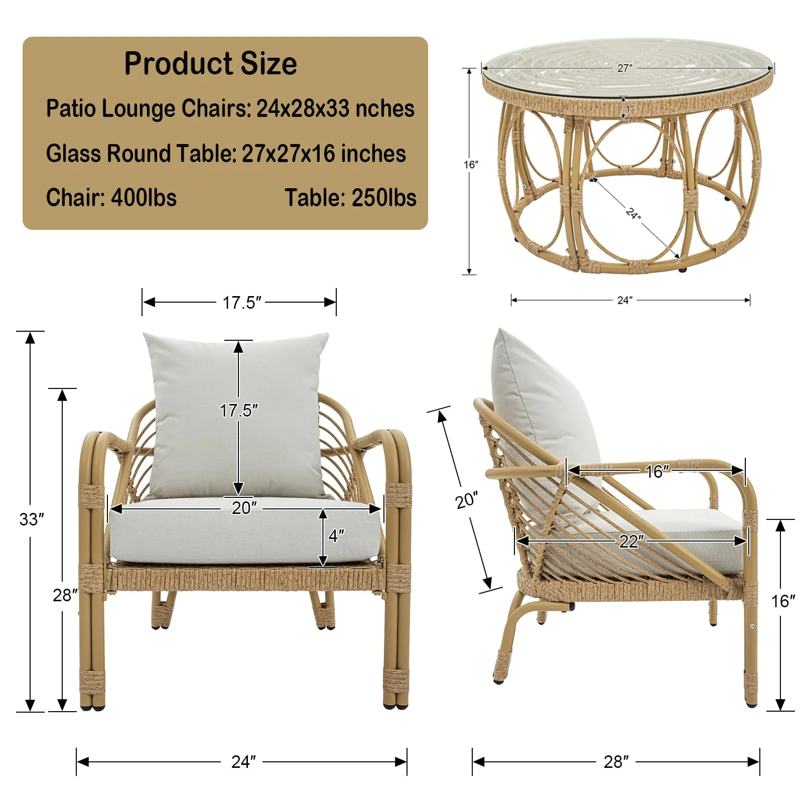 Patio Rope Chairs Set with Storage Table 3 PCS - 25012SE - Image 23