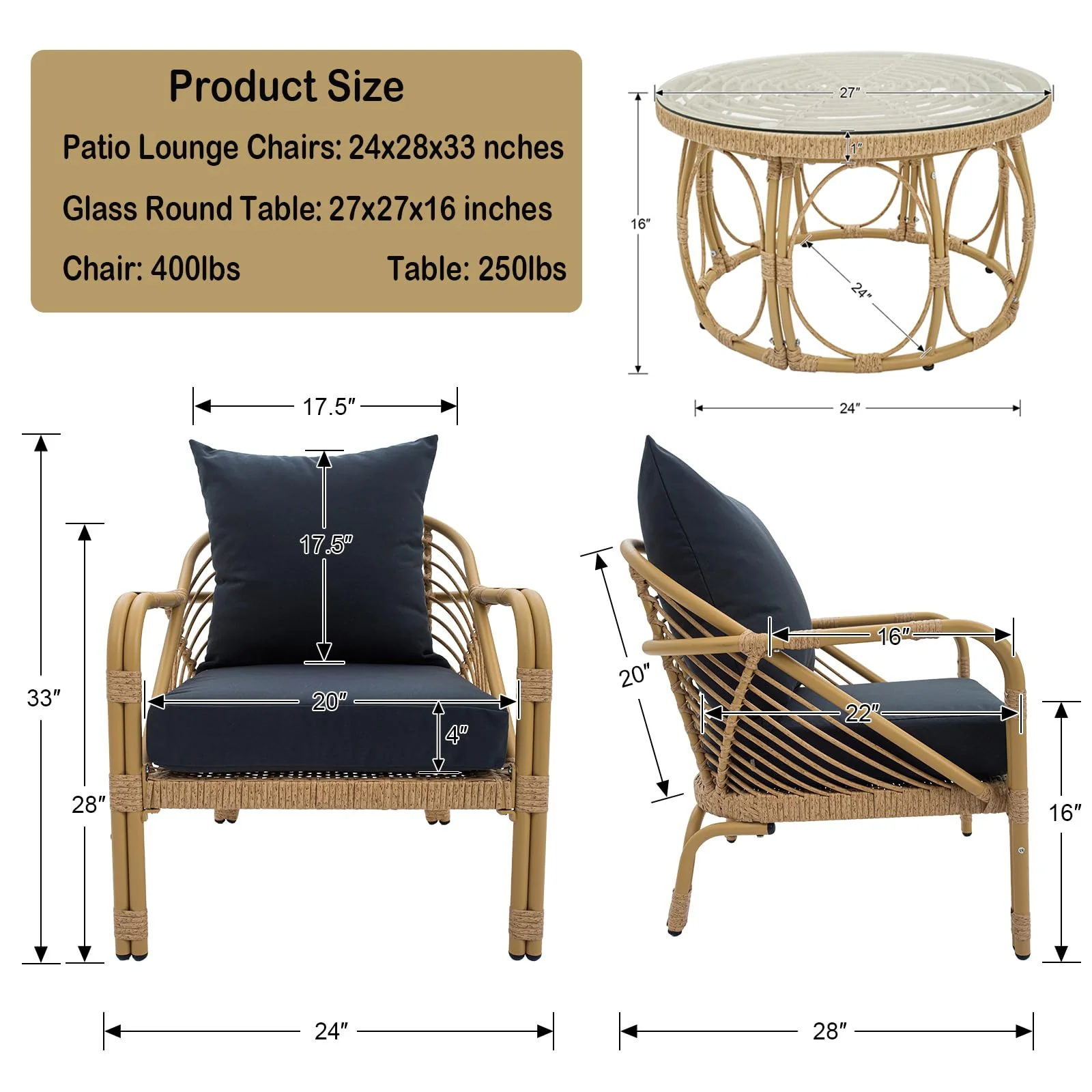 Patio Rope Chairs Set with Storage Table 3 PCS - 25012SE - Image 32