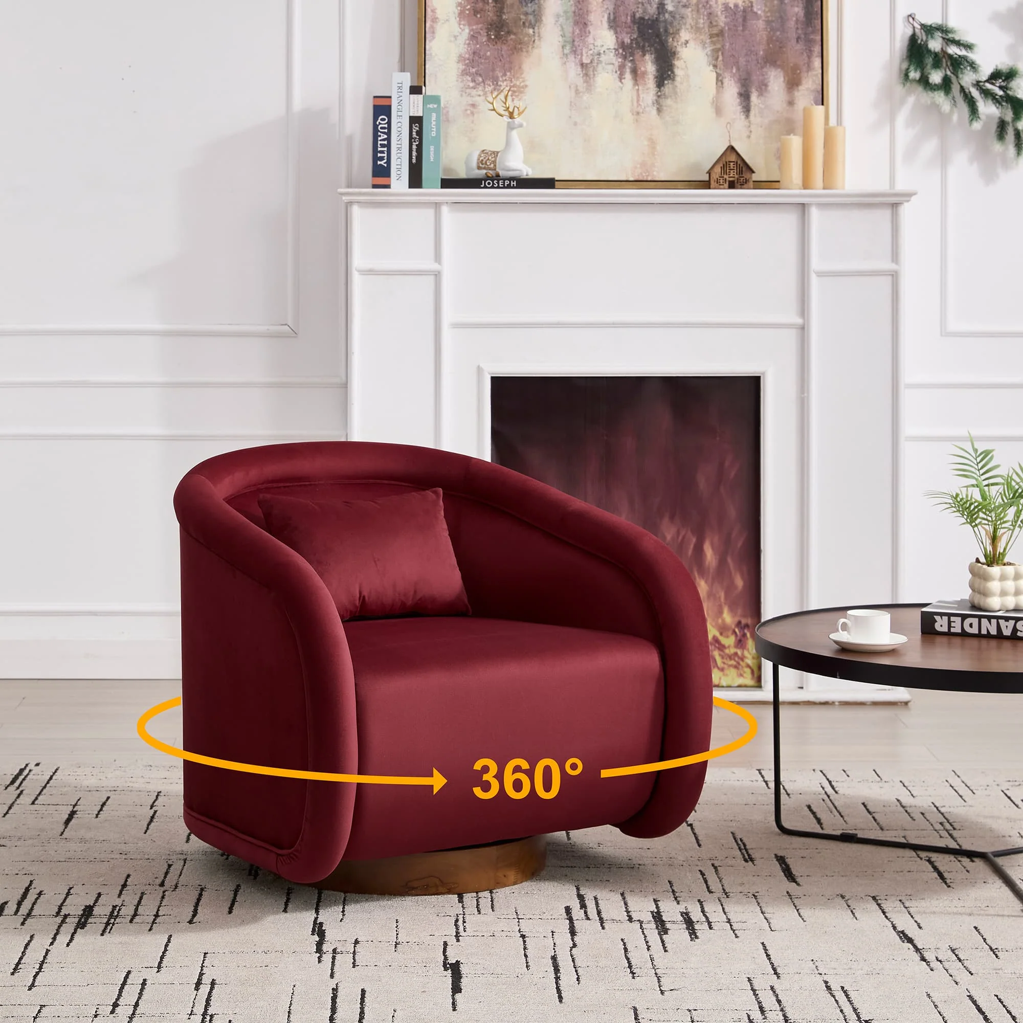 Velvet Pumpkin 360° Swivel Barrel Accent Chair - Image 12