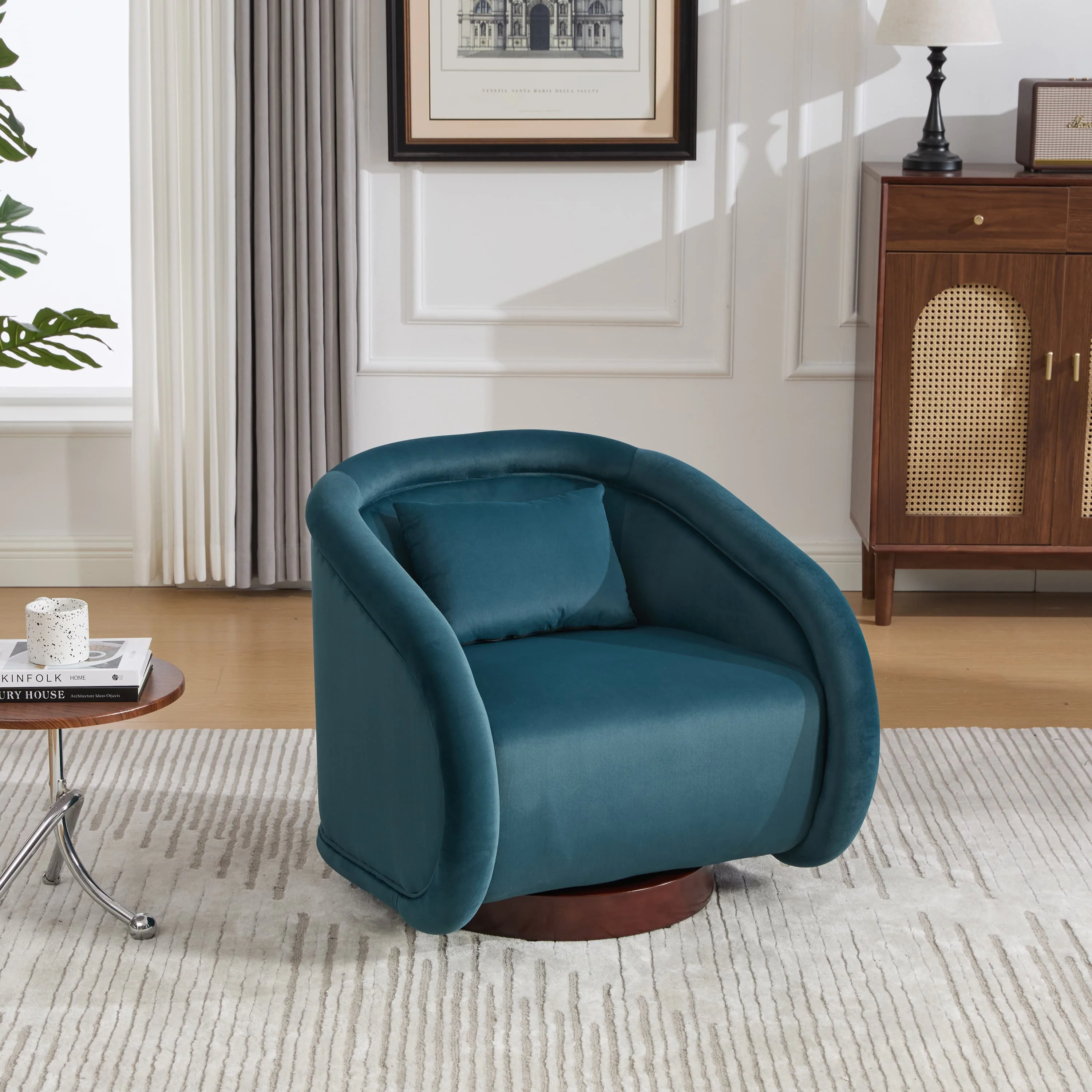 Velvet Pumpkin 360° Swivel Barrel Accent Chair - Image 28
