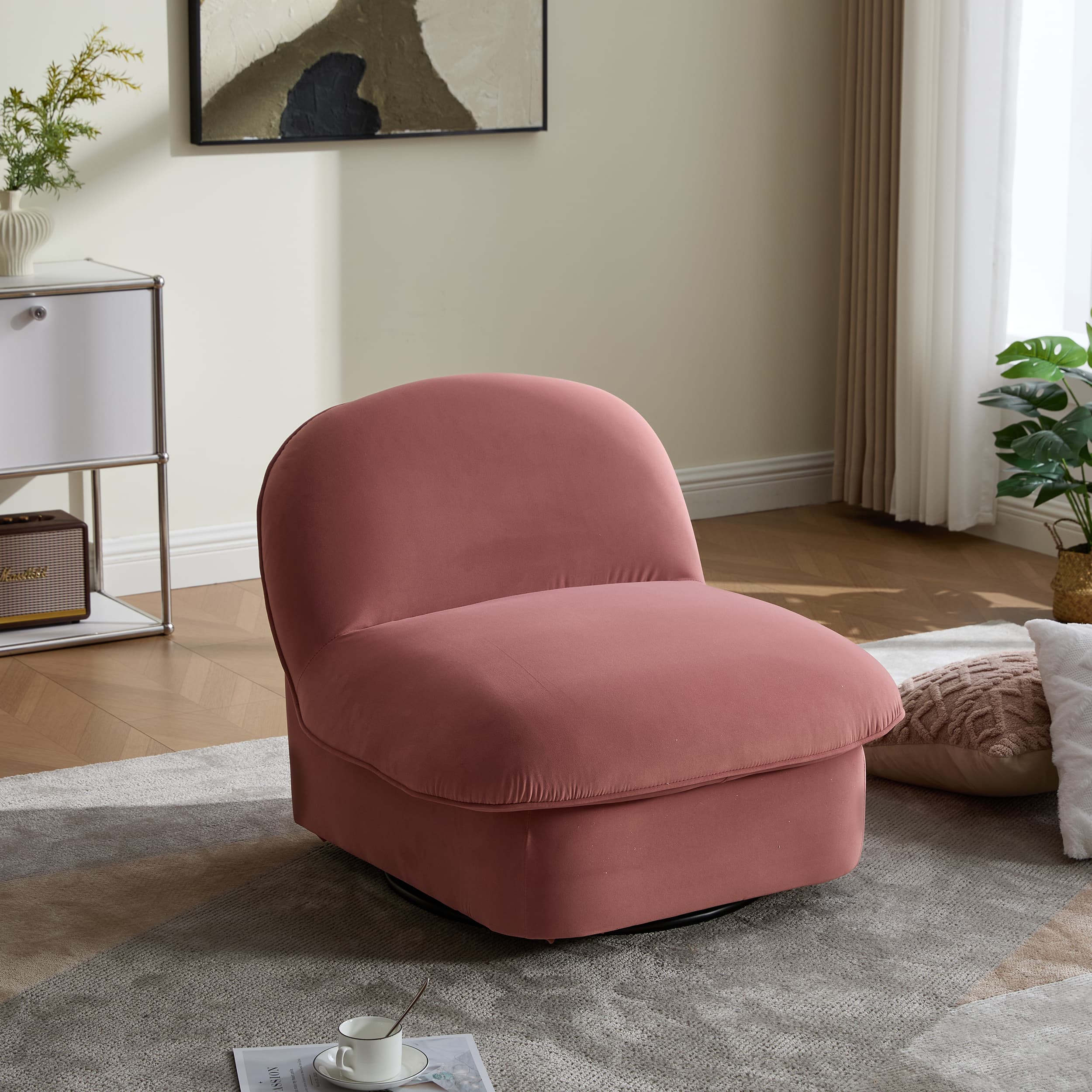 Velvet 360° Rotation Modern Swivel Barrel Accent Chair with Metal Base - Image 11