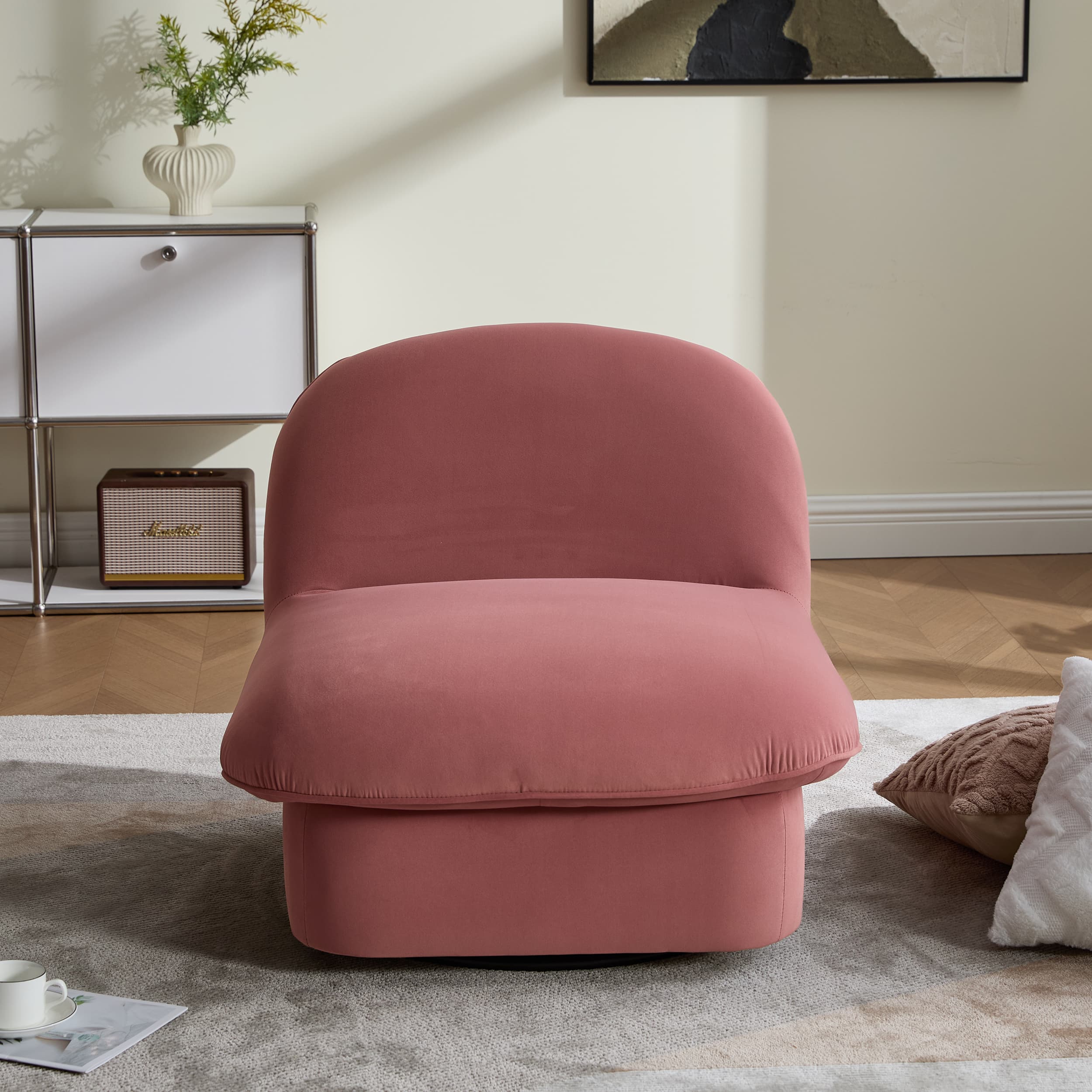 Velvet 360° Rotation Modern Swivel Barrel Accent Chair with Metal Base - Image 12
