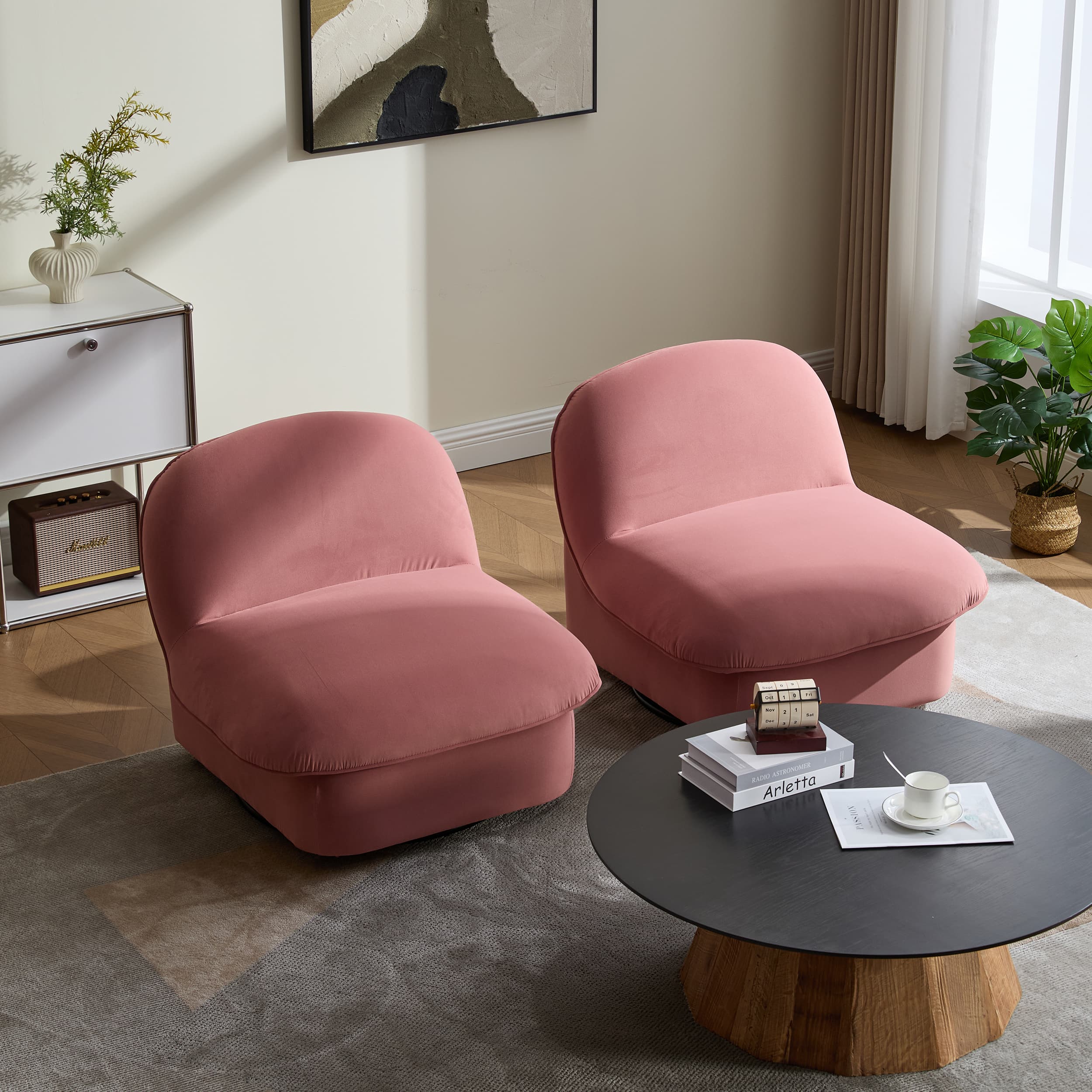 Velvet 360° Rotation Modern Swivel Barrel Accent Chair with Metal Base - Image 14