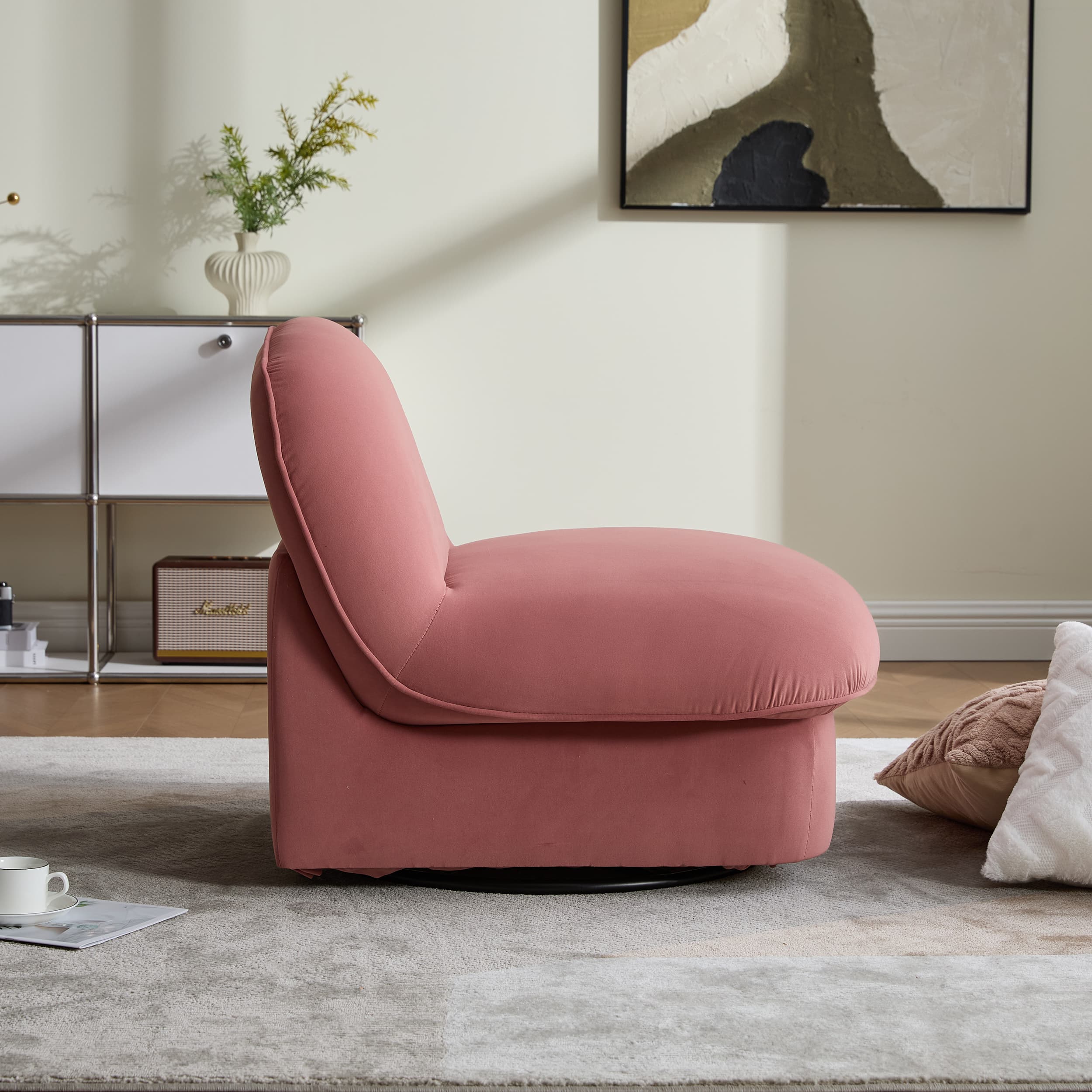 Velvet 360° Rotation Modern Swivel Barrel Accent Chair with Metal Base - Image 16
