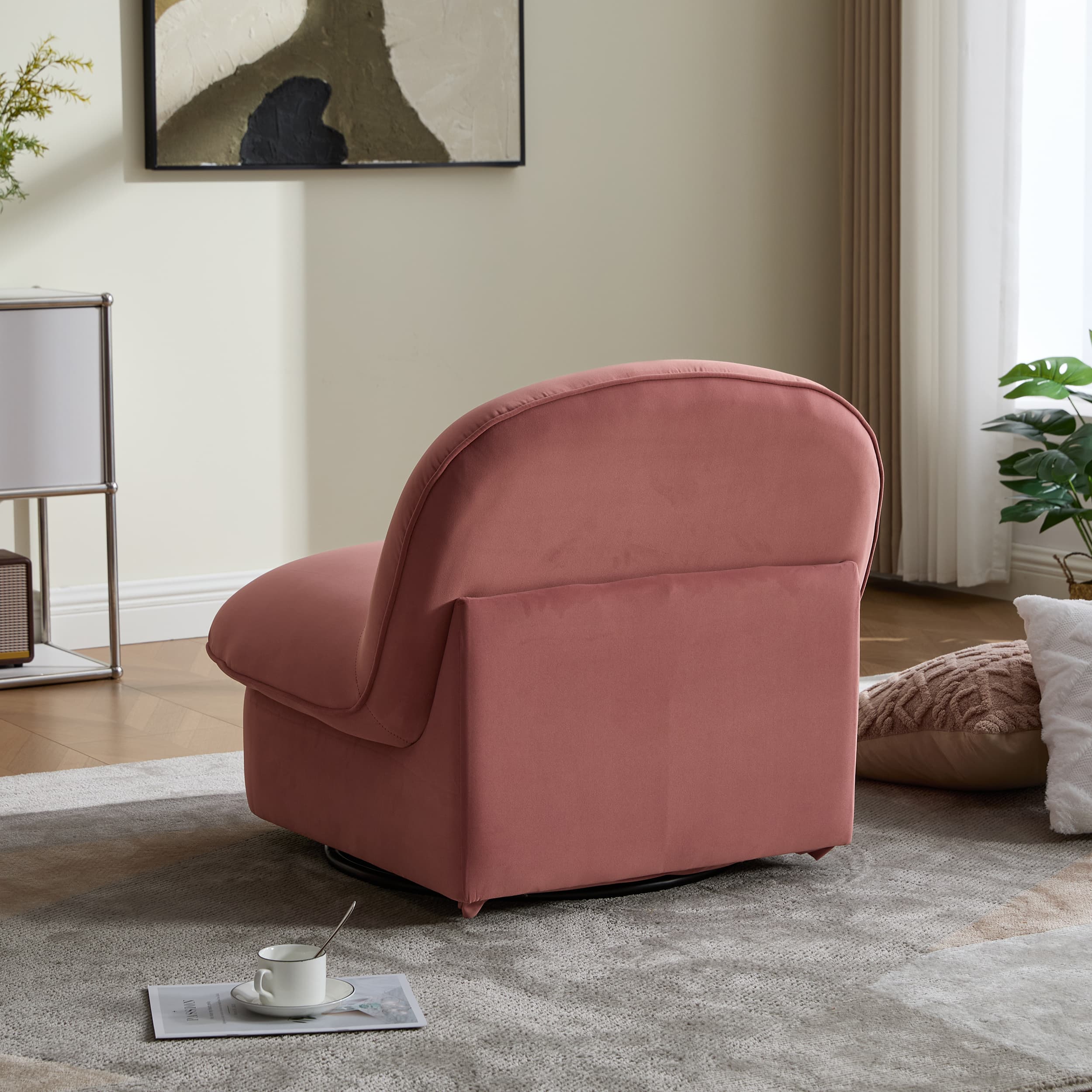 Velvet 360° Rotation Modern Swivel Barrel Accent Chair with Metal Base - Image 17