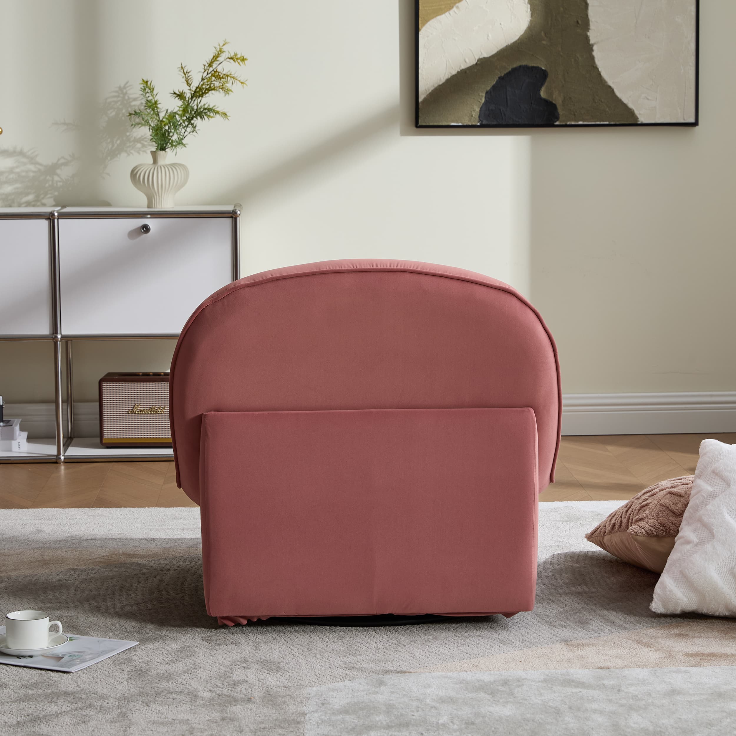 Velvet 360° Rotation Modern Swivel Barrel Accent Chair with Metal Base - Image 18