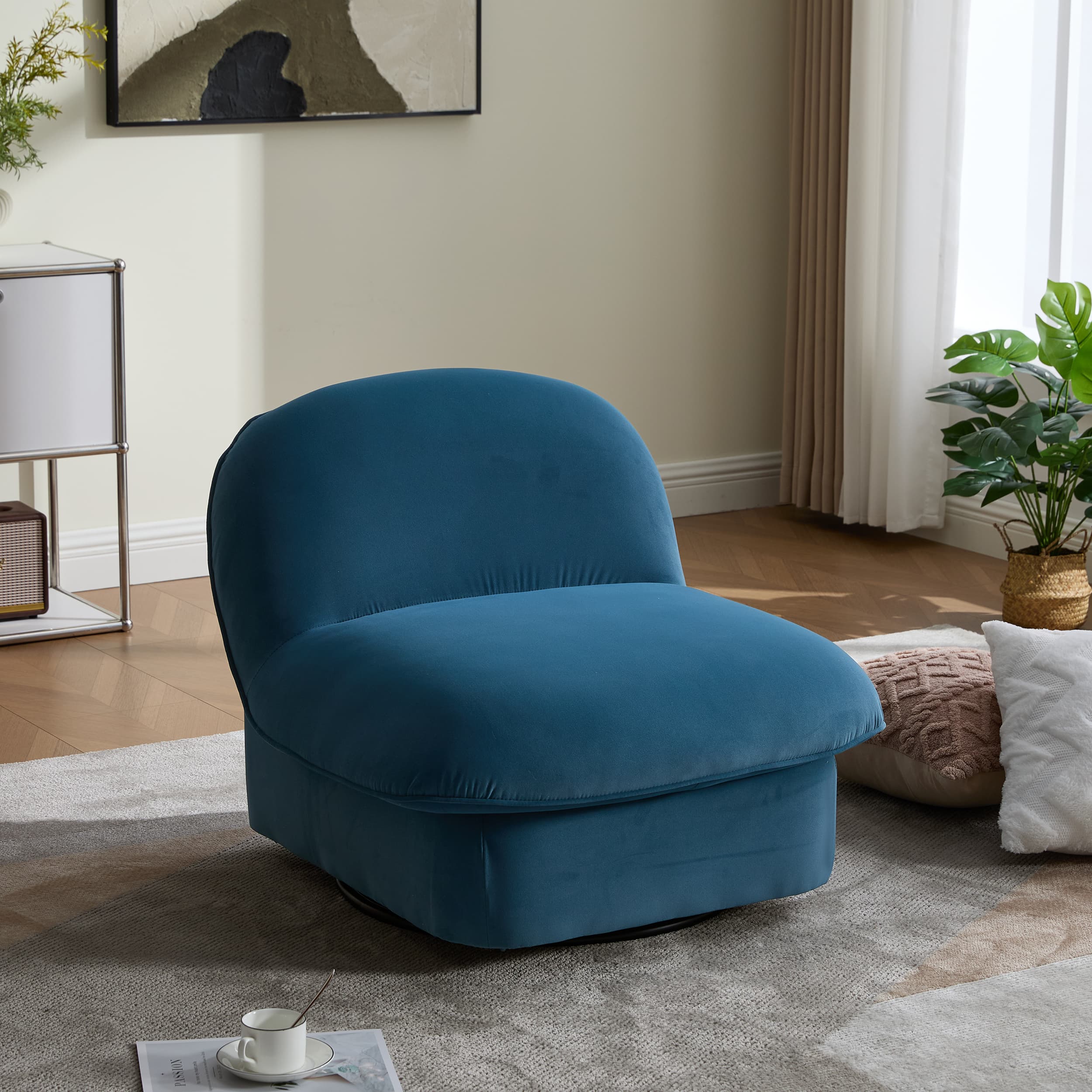Velvet 360° Rotation Modern Swivel Barrel Accent Chair with Metal Base - Image 21