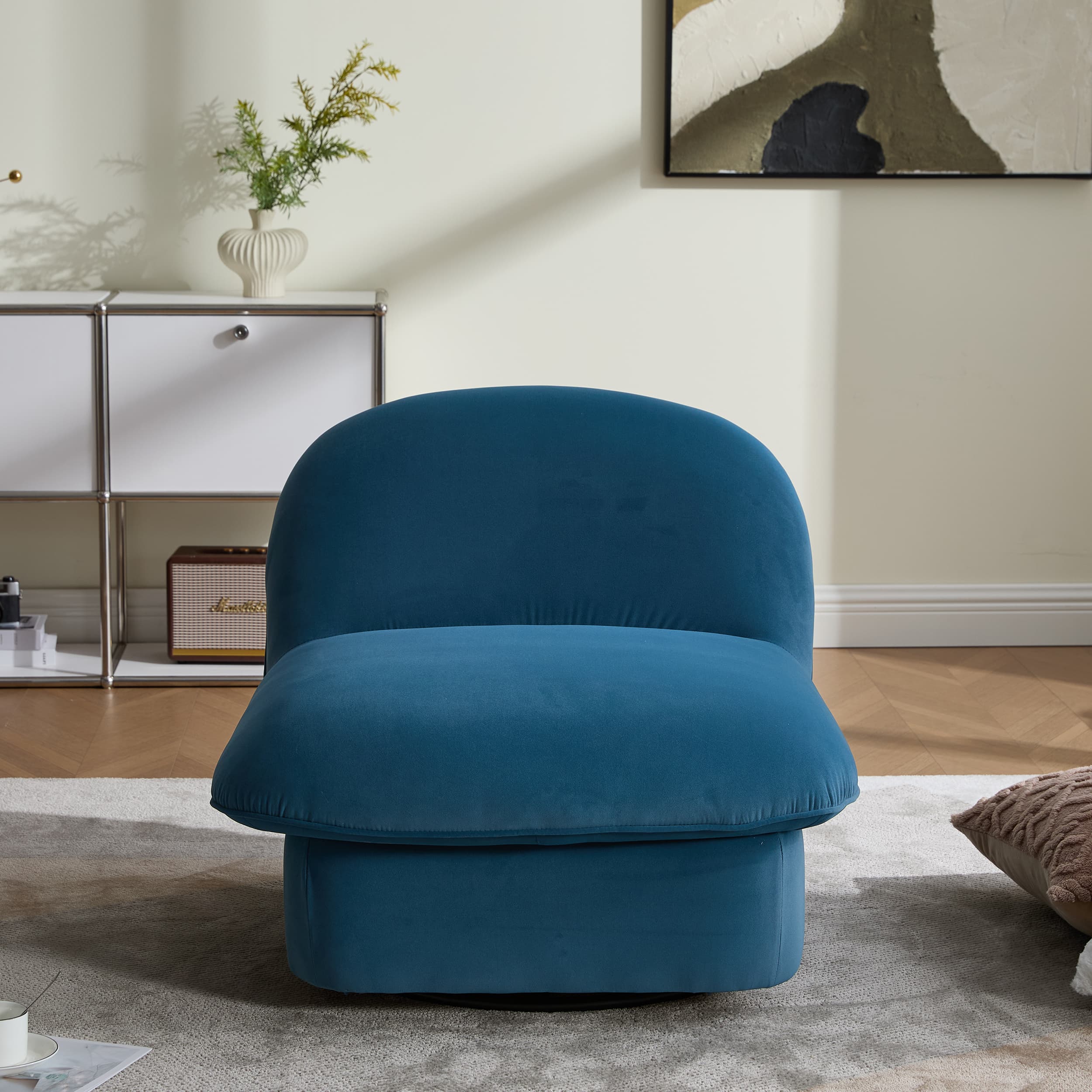 Velvet 360° Rotation Modern Swivel Barrel Accent Chair with Metal Base - Image 22