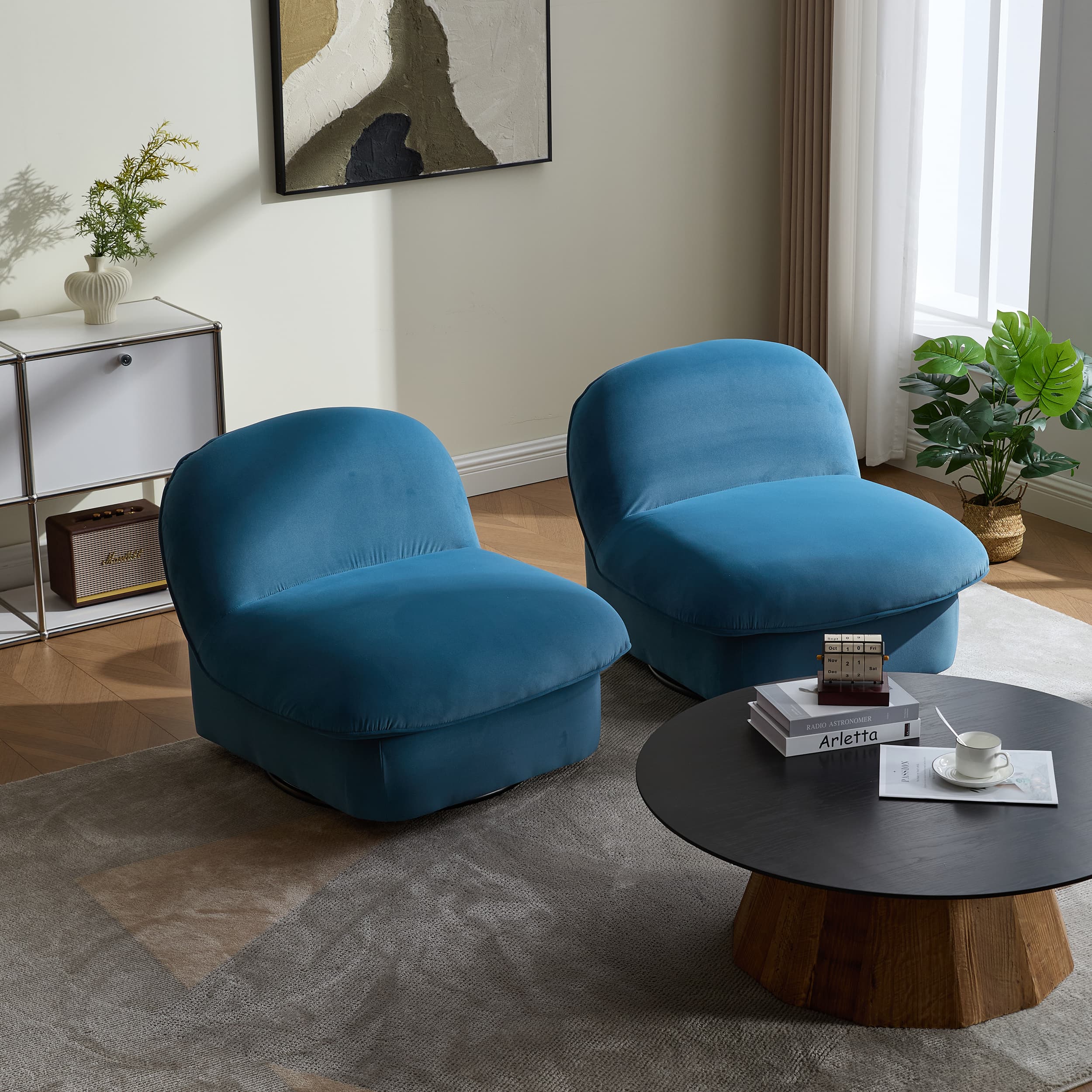 Velvet 360° Rotation Modern Swivel Barrel Accent Chair with Metal Base - Image 24