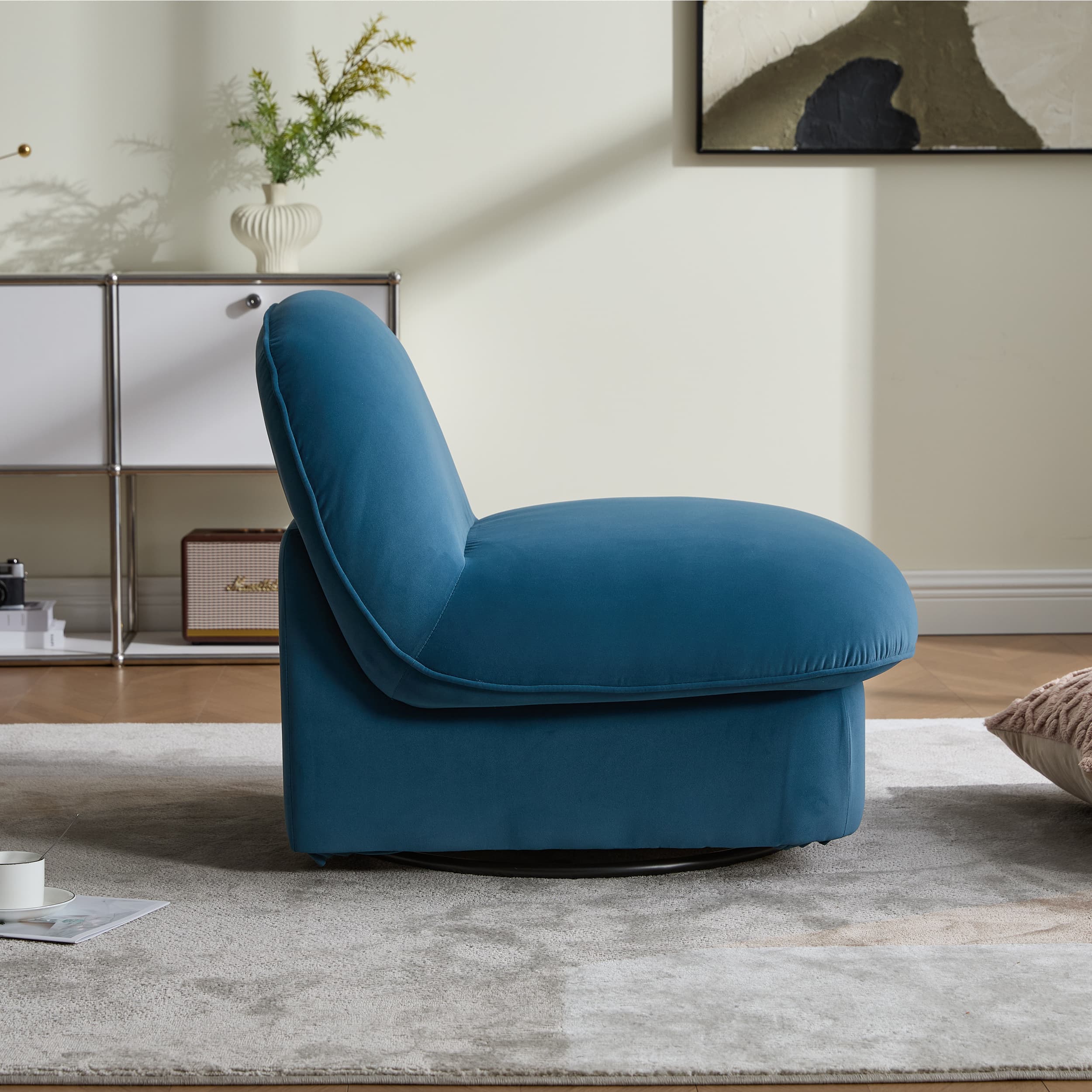 Velvet 360° Rotation Modern Swivel Barrel Accent Chair with Metal Base - Image 26