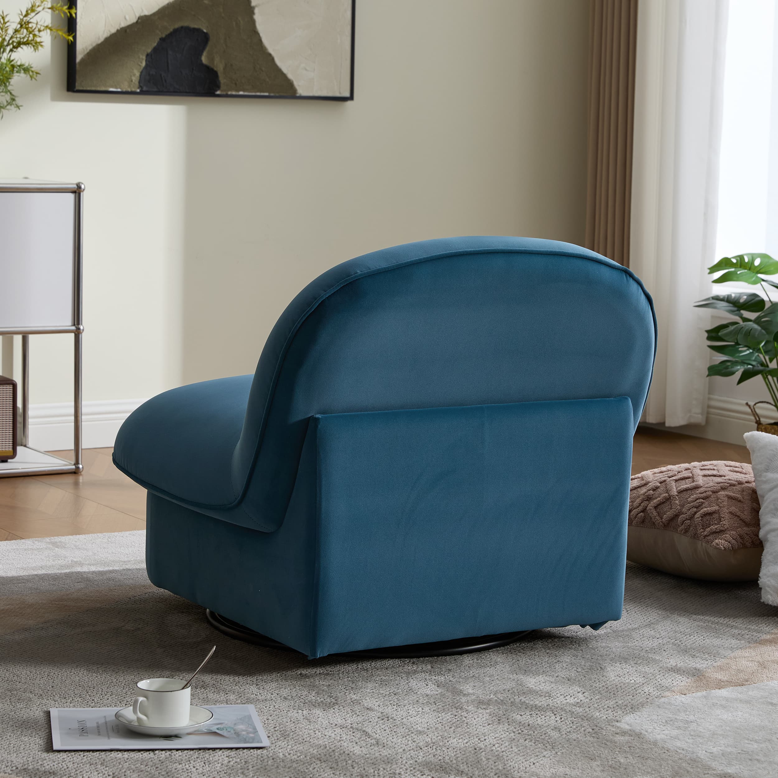Velvet 360° Rotation Modern Swivel Barrel Accent Chair with Metal Base - Image 27