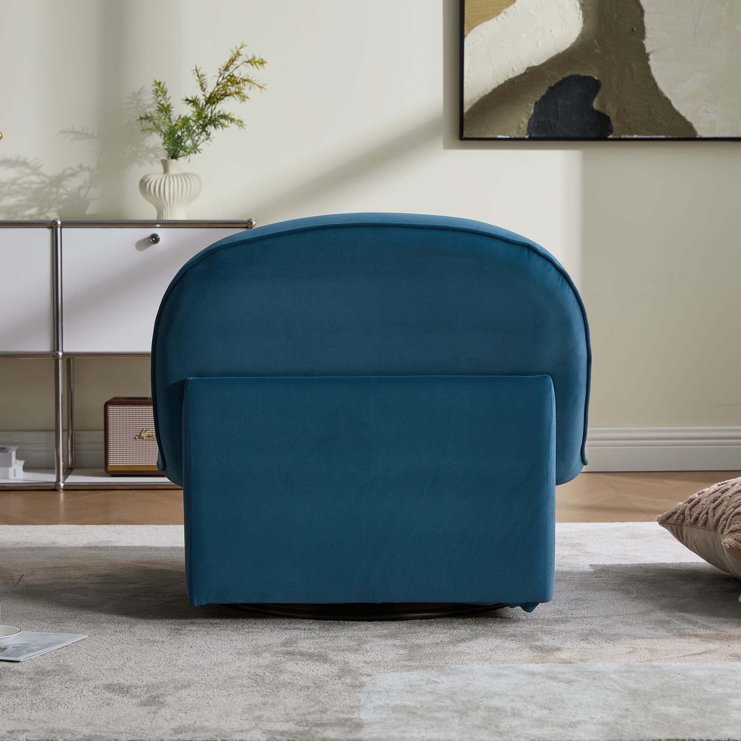 Velvet 360° Rotation Modern Swivel Barrel Accent Chair with Metal Base - Image 28