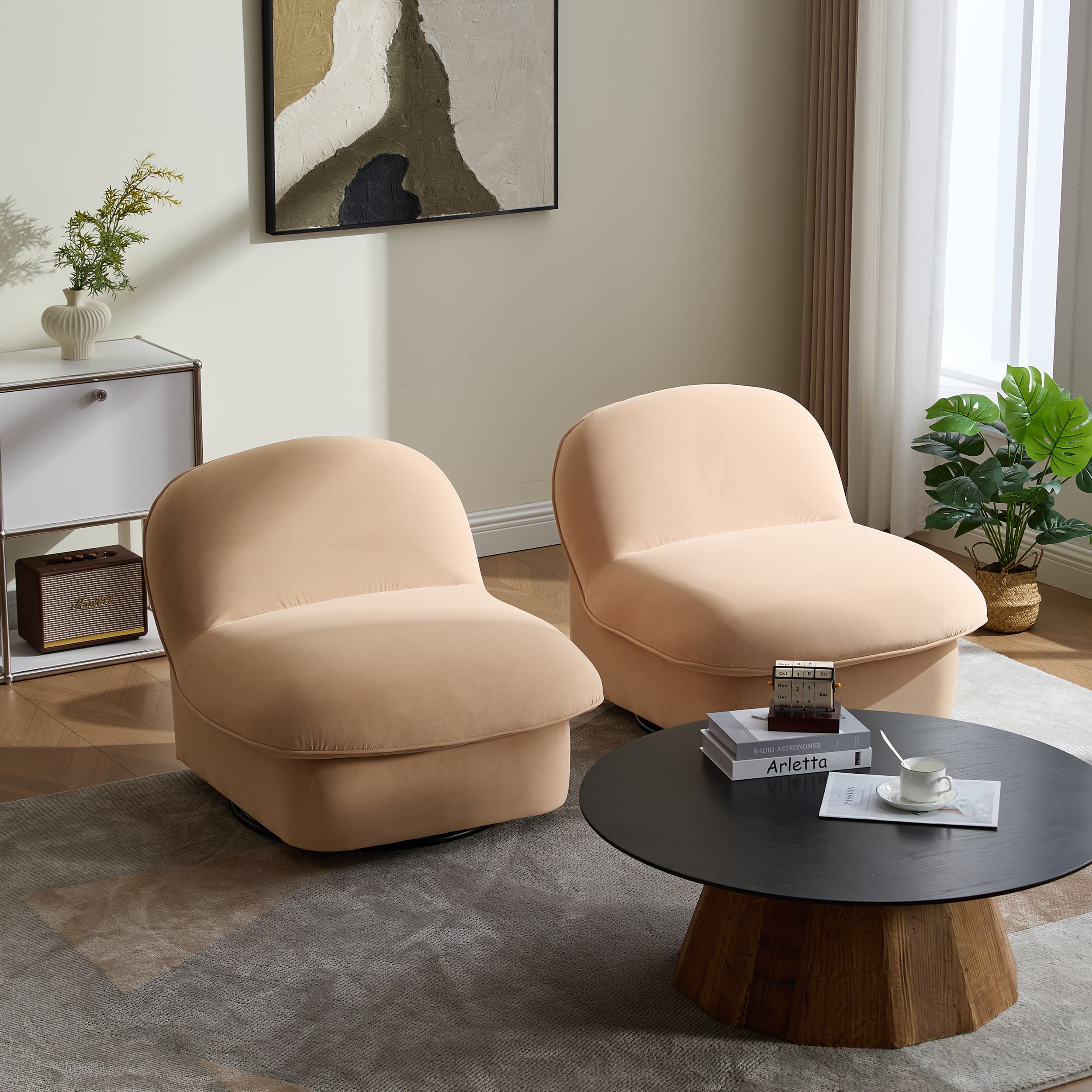 Velvet 360° Rotation Modern Swivel Barrel Accent Chair with Metal Base - Image 4