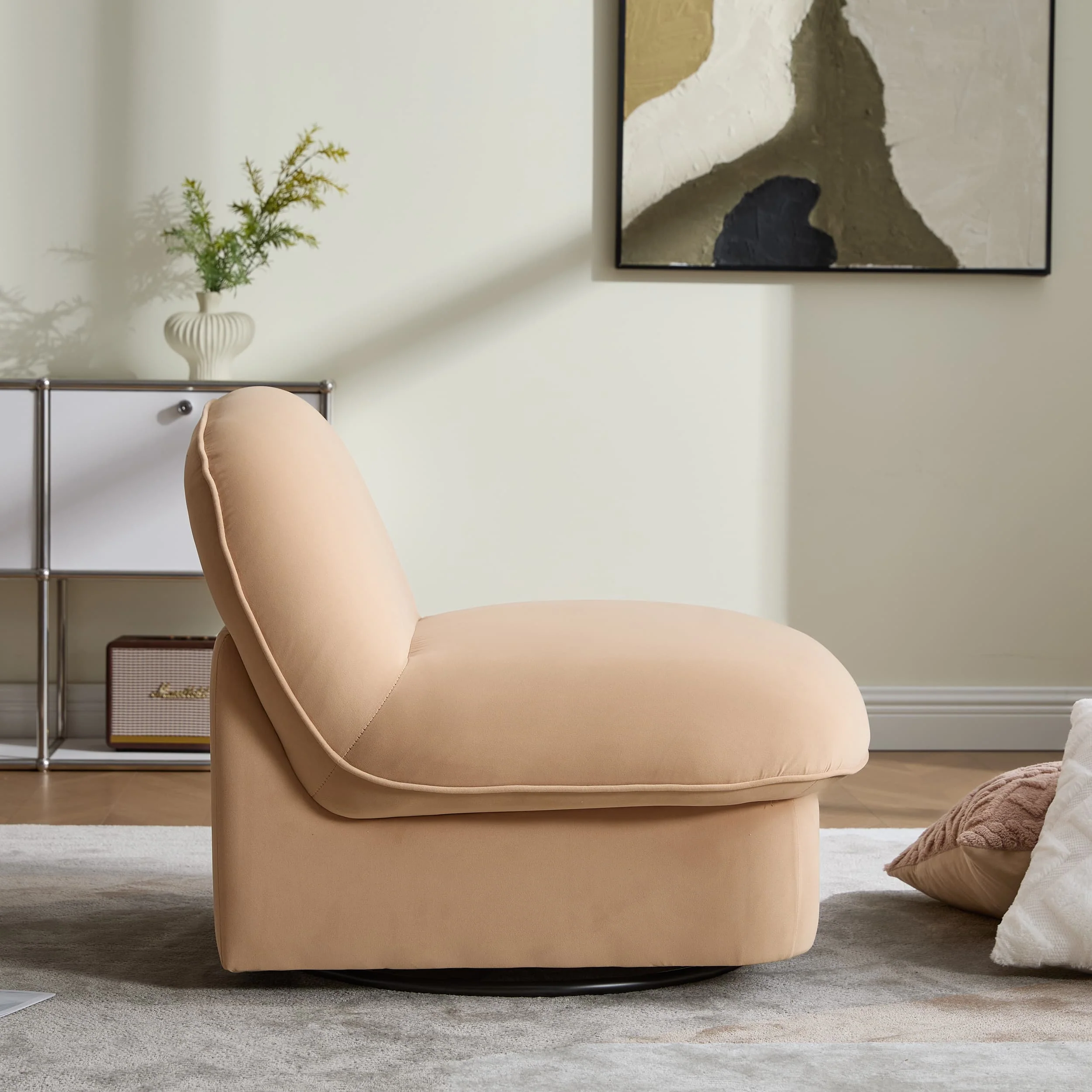 Velvet 360° Rotation Modern Swivel Barrel Accent Chair with Metal Base - Image 6