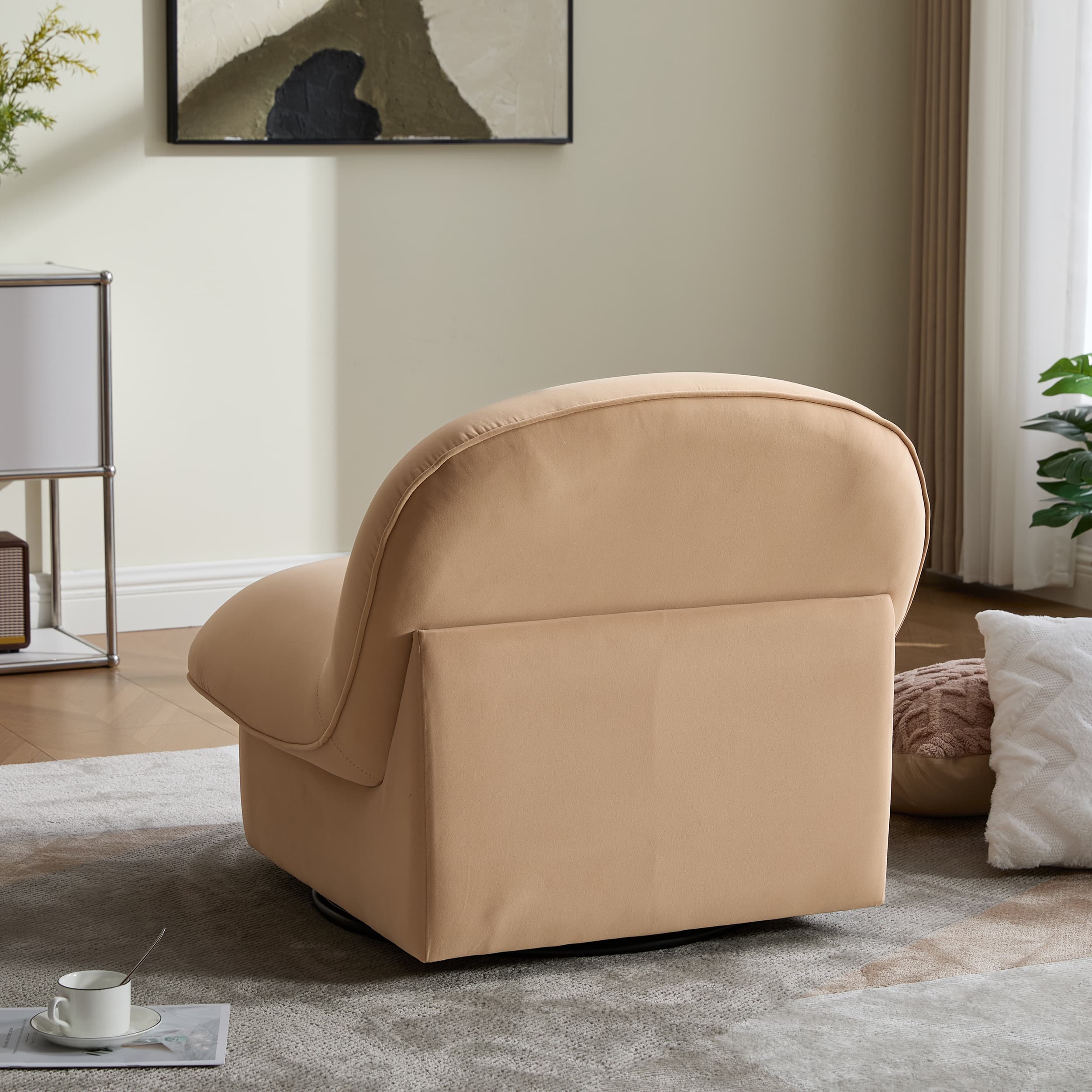 Velvet 360° Rotation Modern Swivel Barrel Accent Chair with Metal Base - Image 7