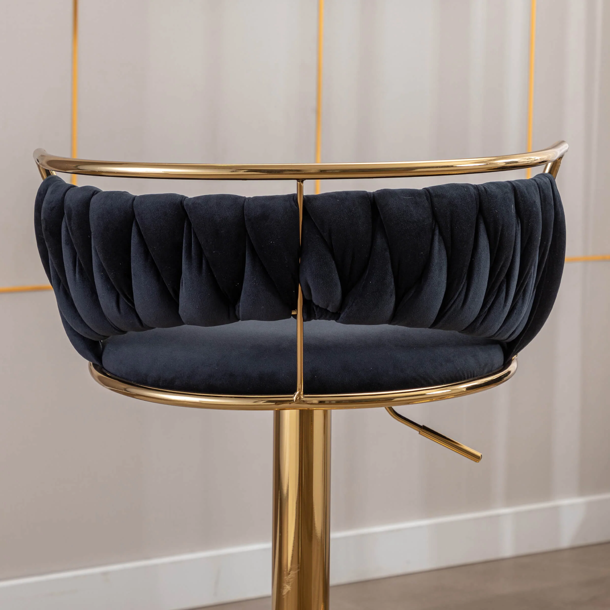 Swivel Adjustable Gold Woven Velvet Bar Stools Set of 2 - 6015AB - Image 12