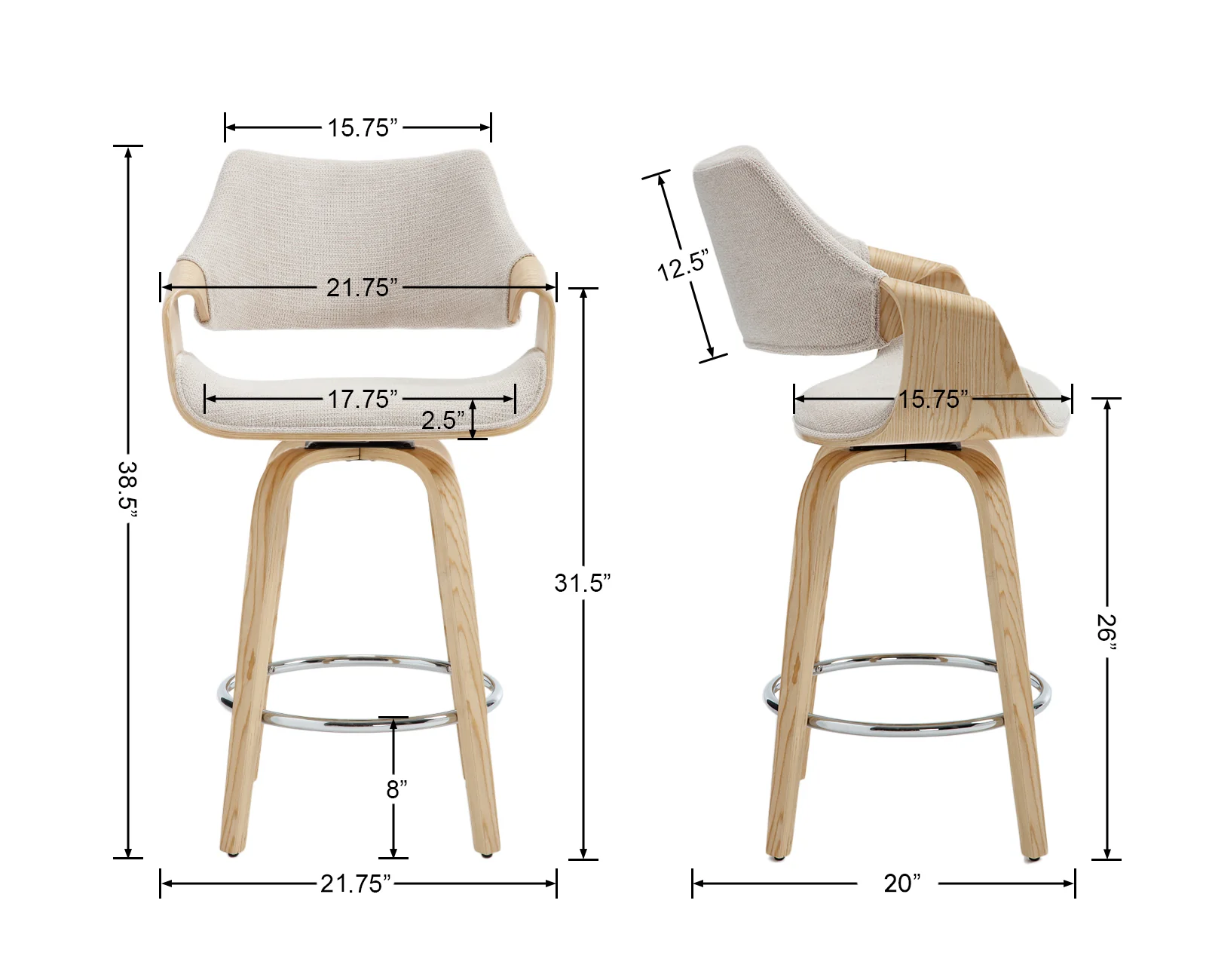 26"H Modern Barrel Swivel Counter Stools Set of 2 - 3075CS - Image 7