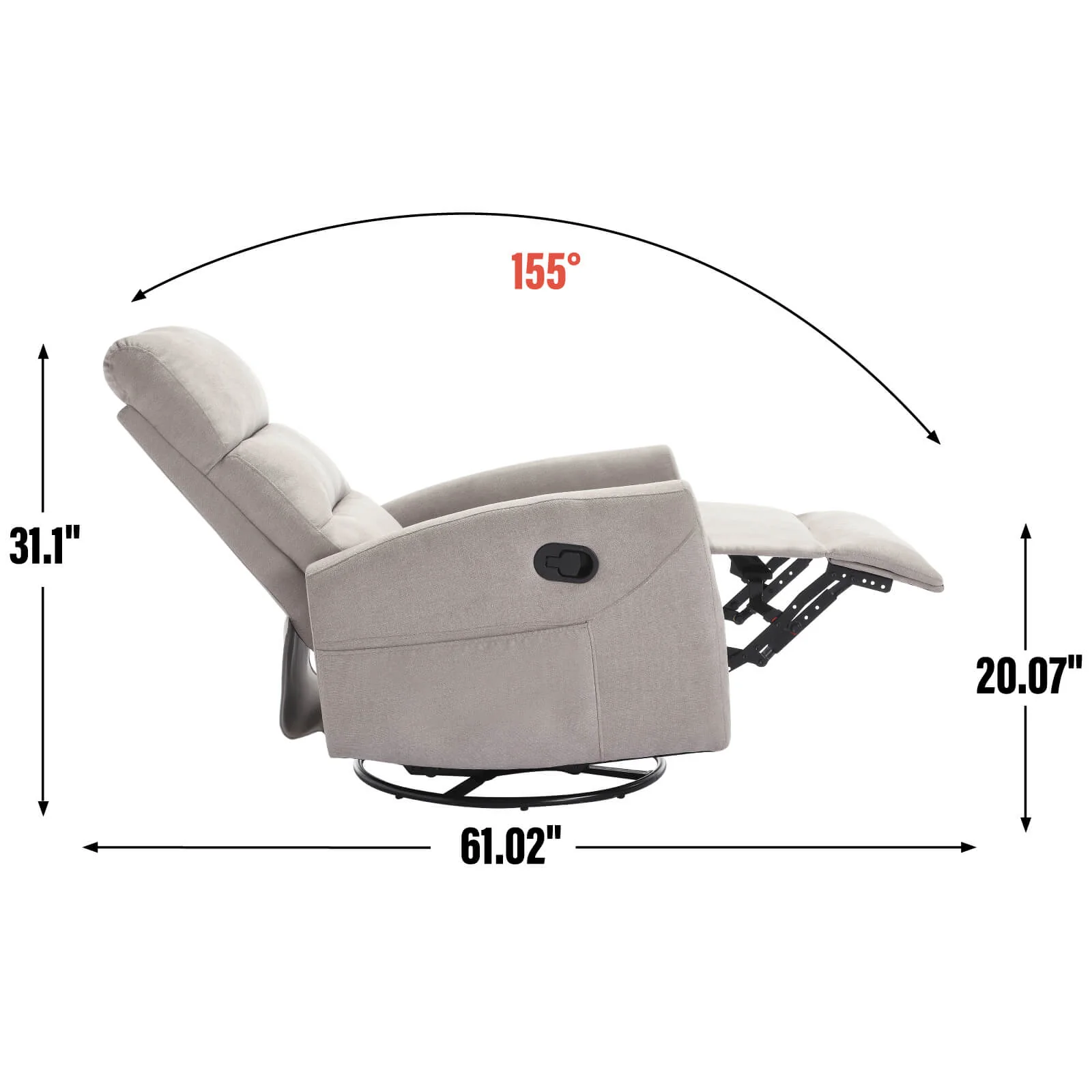 Modern Polyester Fabric Manual 360 Swivel Rocker Recliner Chair - Image 10