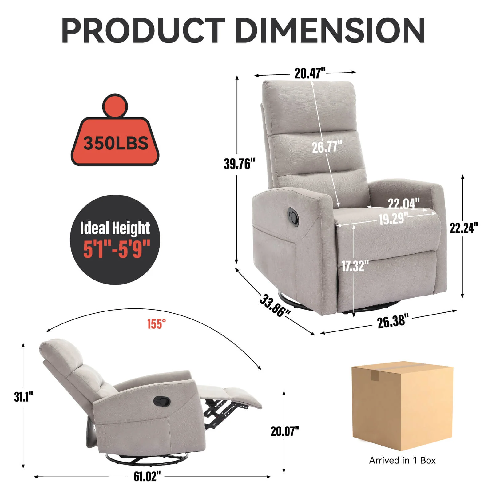 Modern Polyester Fabric Manual 360 Swivel Rocker Recliner Chair - Image 11