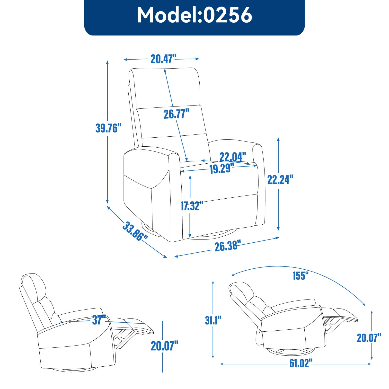 Modern Polyester Fabric Manual 360 Swivel Rocker Recliner Chair - Image 13