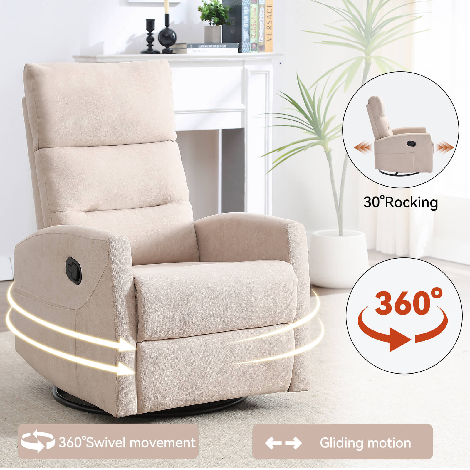 Modern Polyester Fabric Manual 360 Swivel Rocker Recliner Chair - Image 18