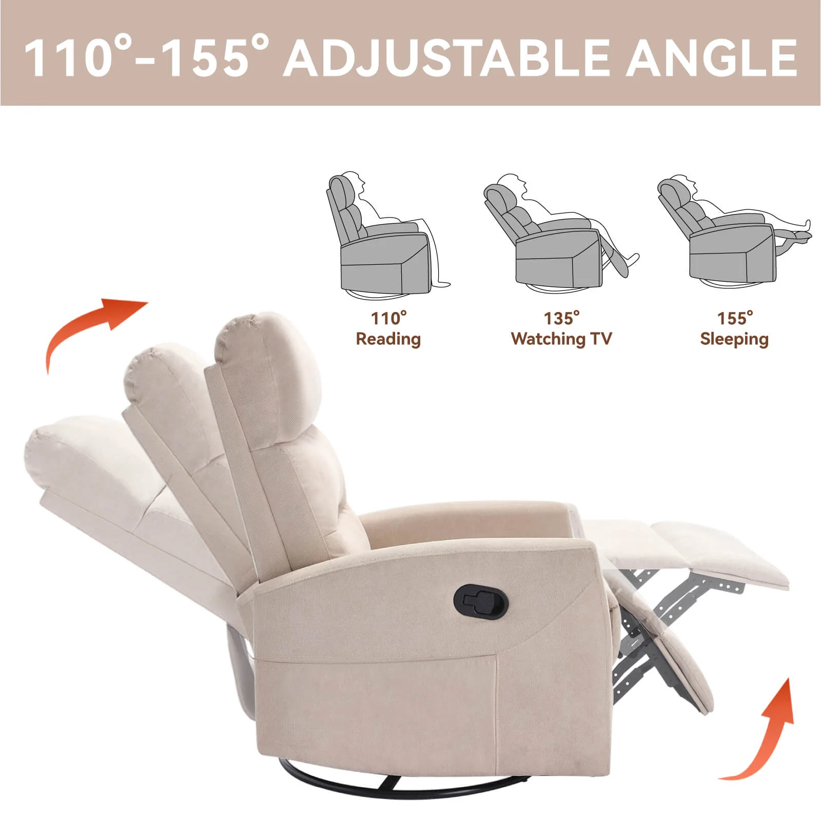 Modern Polyester Fabric Manual 360 Swivel Rocker Recliner Chair - Image 20