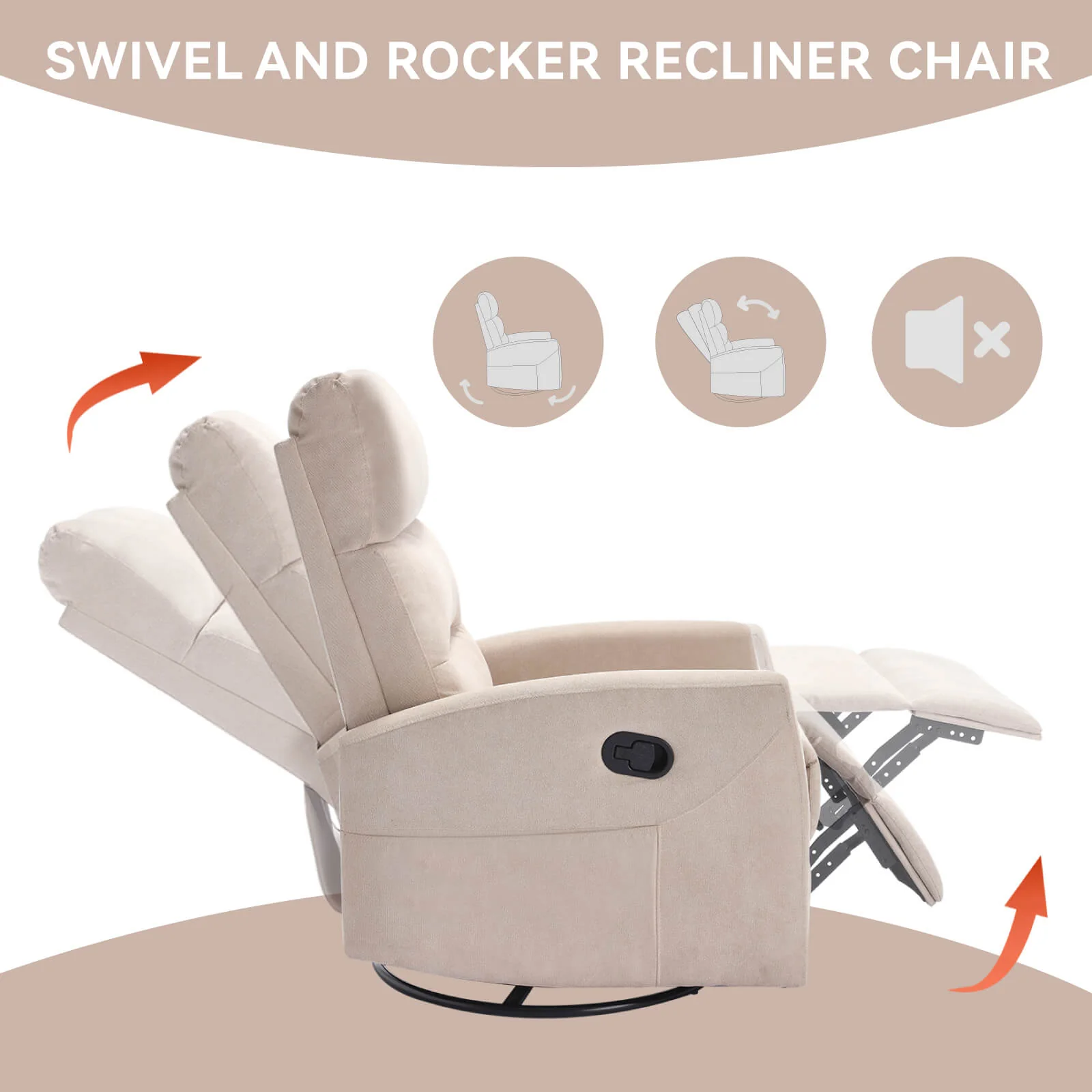 Modern Polyester Fabric Manual 360 Swivel Rocker Recliner Chair - Image 21