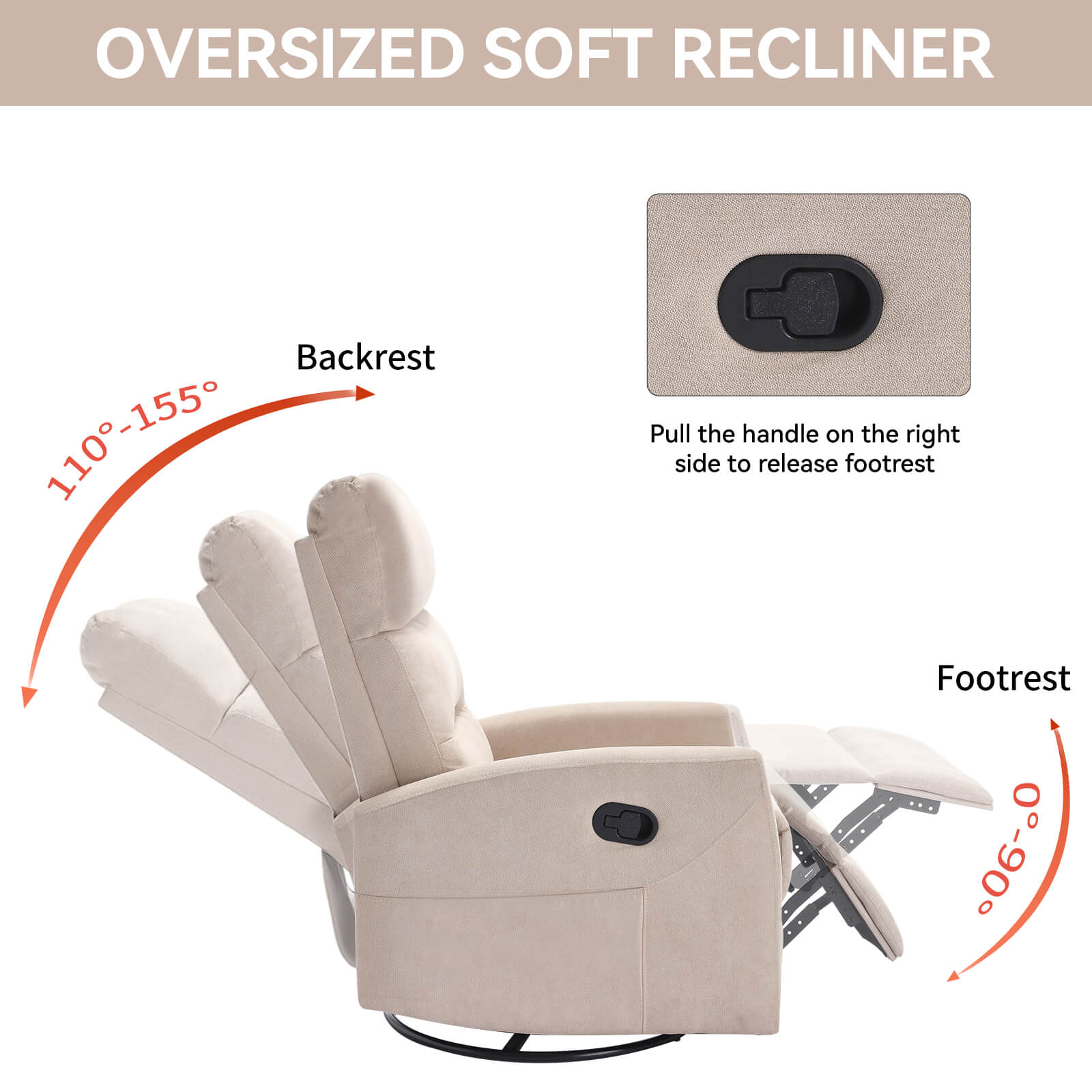Modern Polyester Fabric Manual 360 Swivel Rocker Recliner Chair - Image 22