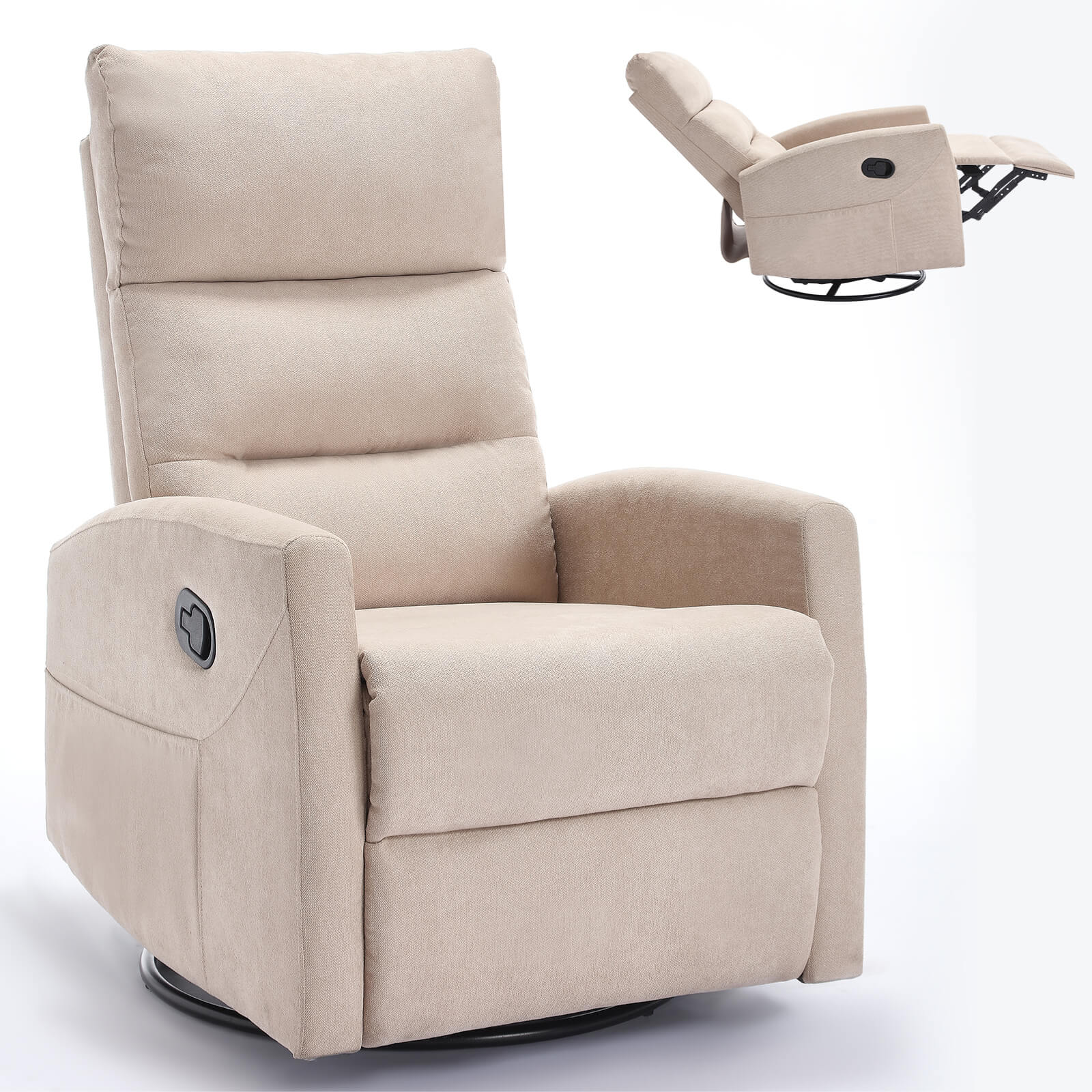 Modern Polyester Fabric Manual 360 Swivel Rocker Recliner Chair - Image 23