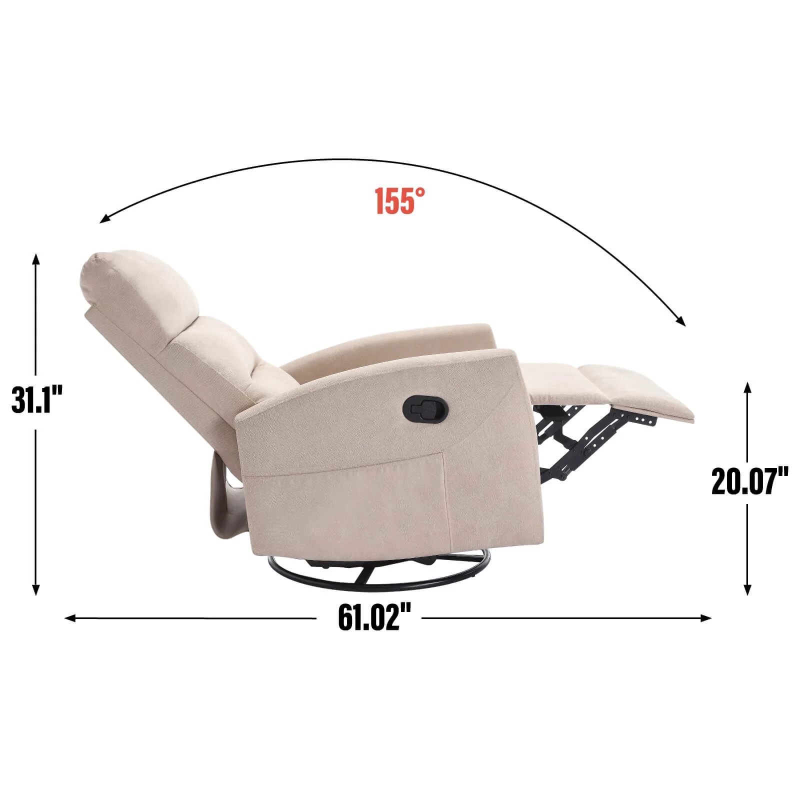 Modern Polyester Fabric Manual 360 Swivel Rocker Recliner Chair - Image 25