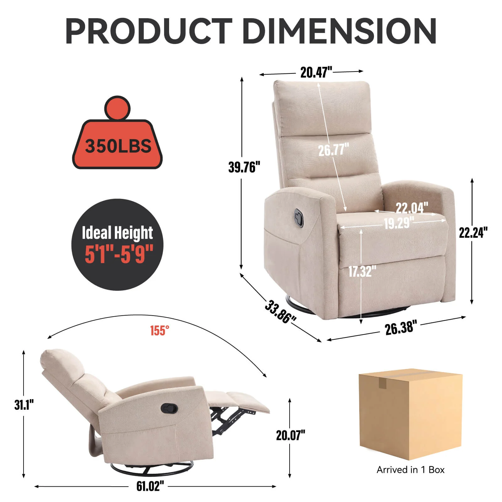 Modern Polyester Fabric Manual 360 Swivel Rocker Recliner Chair - Image 26