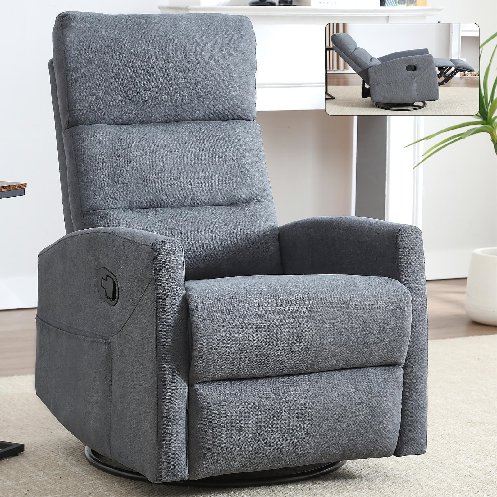 Modern Polyester Fabric Manual 360 Swivel Rocker Recliner Chair - Image 27