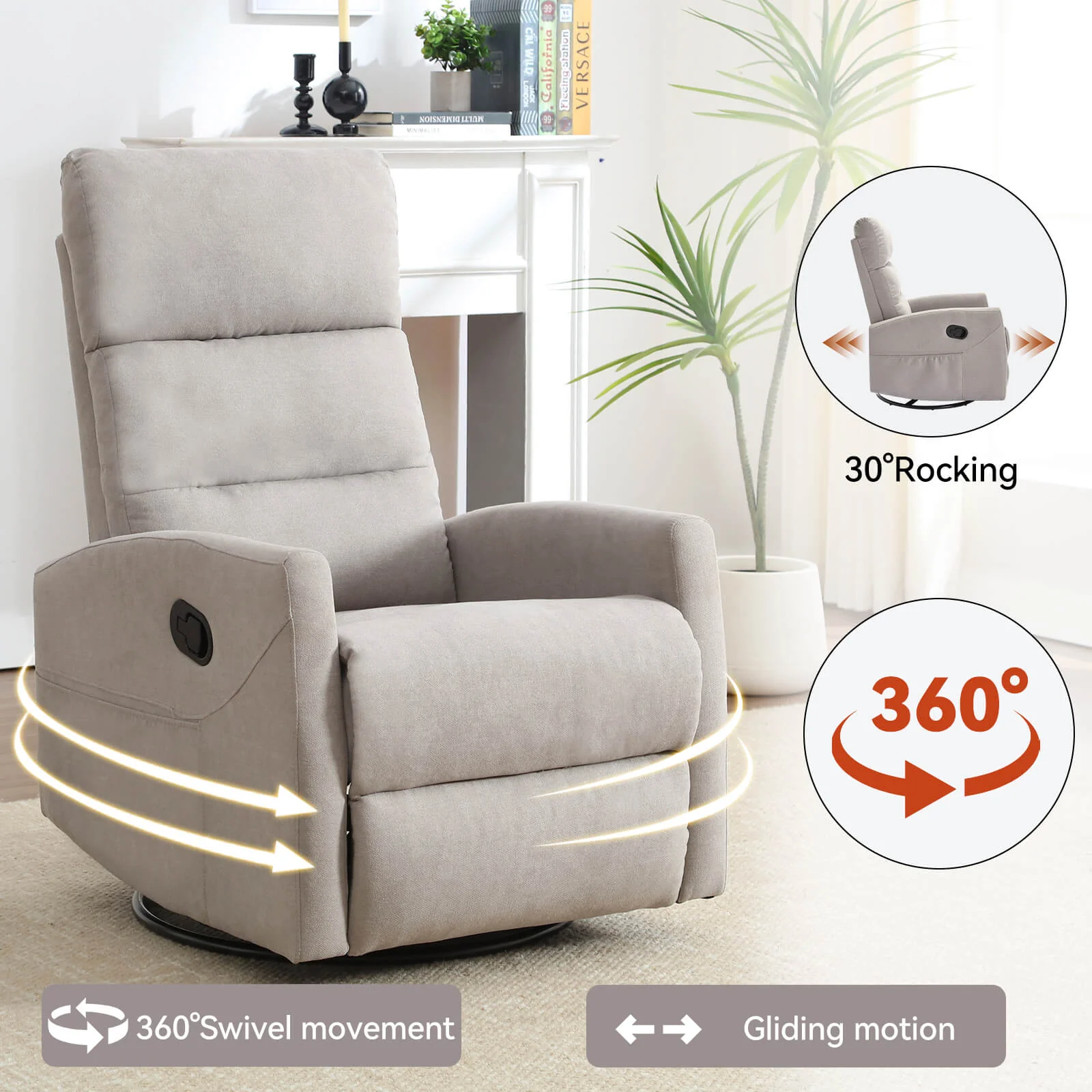 Modern Polyester Fabric Manual 360 Swivel Rocker Recliner Chair - Image 3