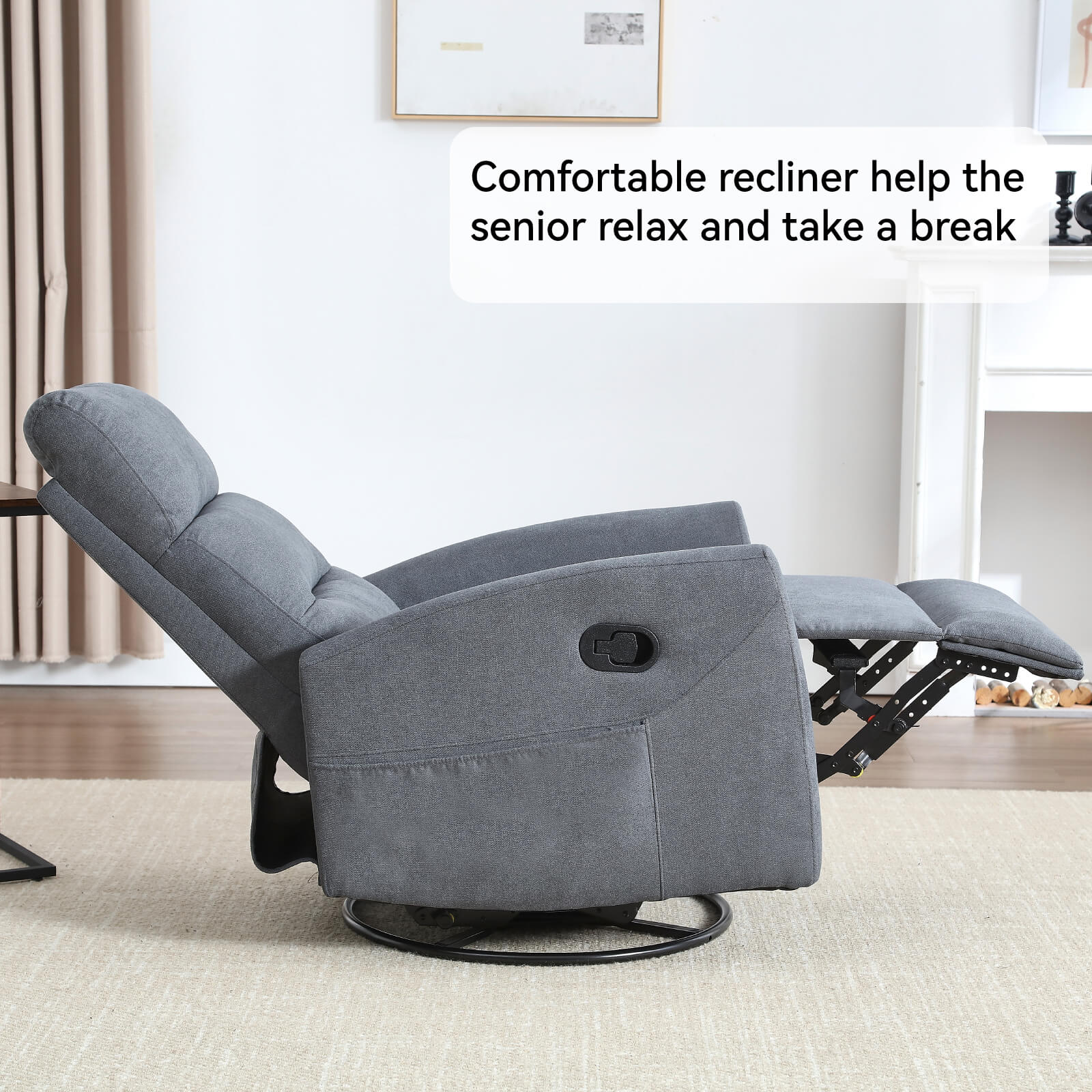 Modern Polyester Fabric Manual 360 Swivel Rocker Recliner Chair - Image 30