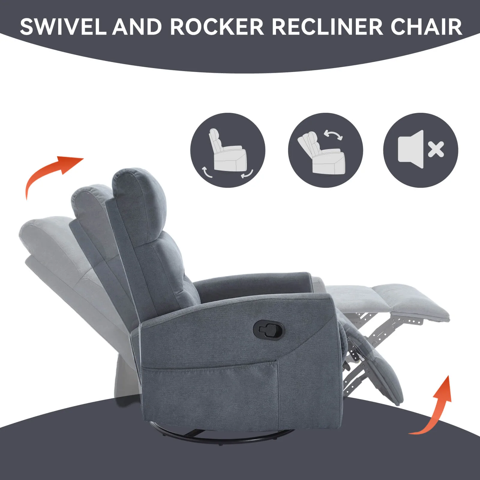 Modern Polyester Fabric Manual 360 Swivel Rocker Recliner Chair - Image 32
