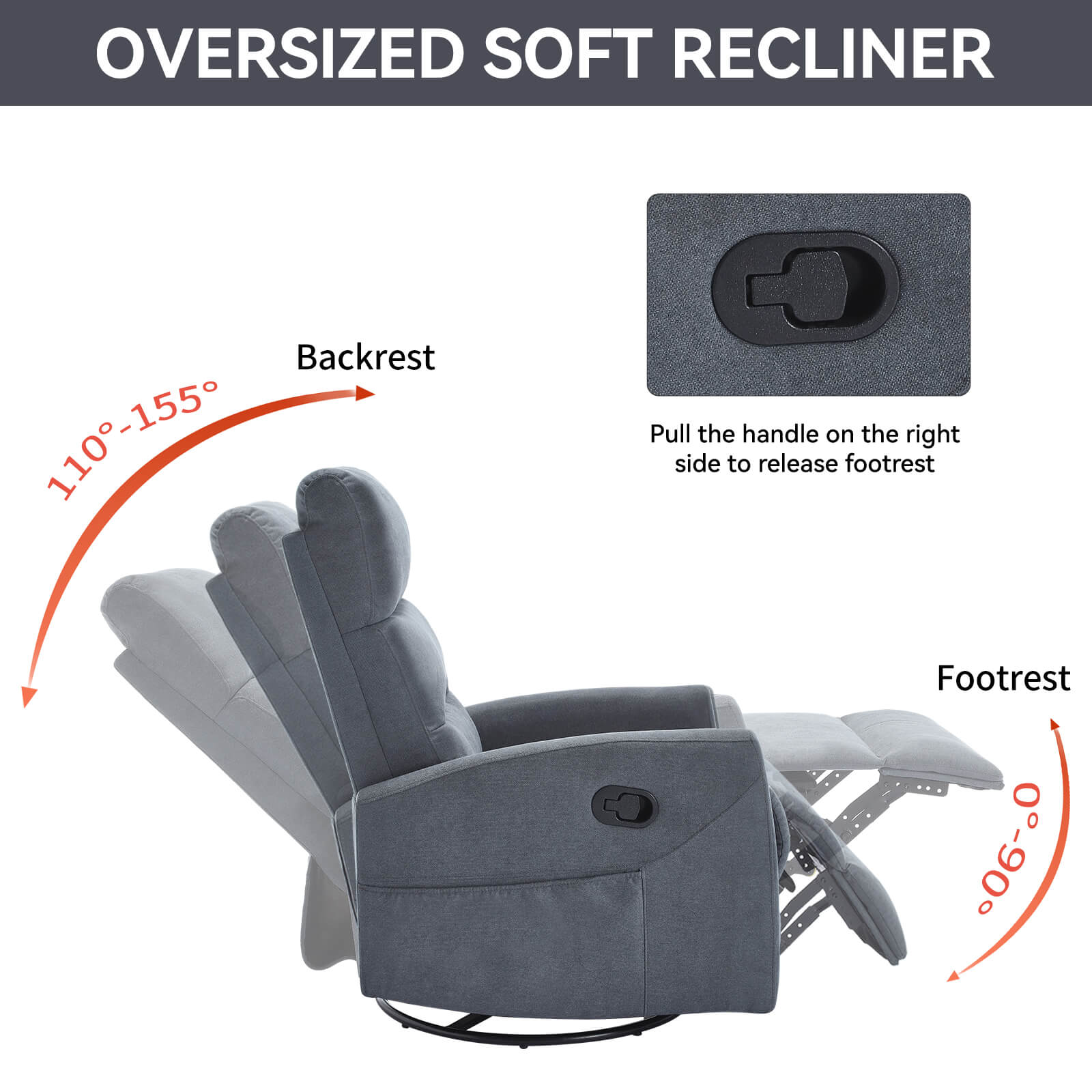 Modern Polyester Fabric Manual 360 Swivel Rocker Recliner Chair - Image 33