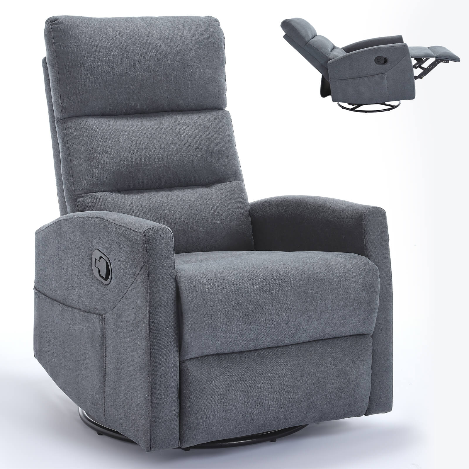 Modern Polyester Fabric Manual 360 Swivel Rocker Recliner Chair - Image 34