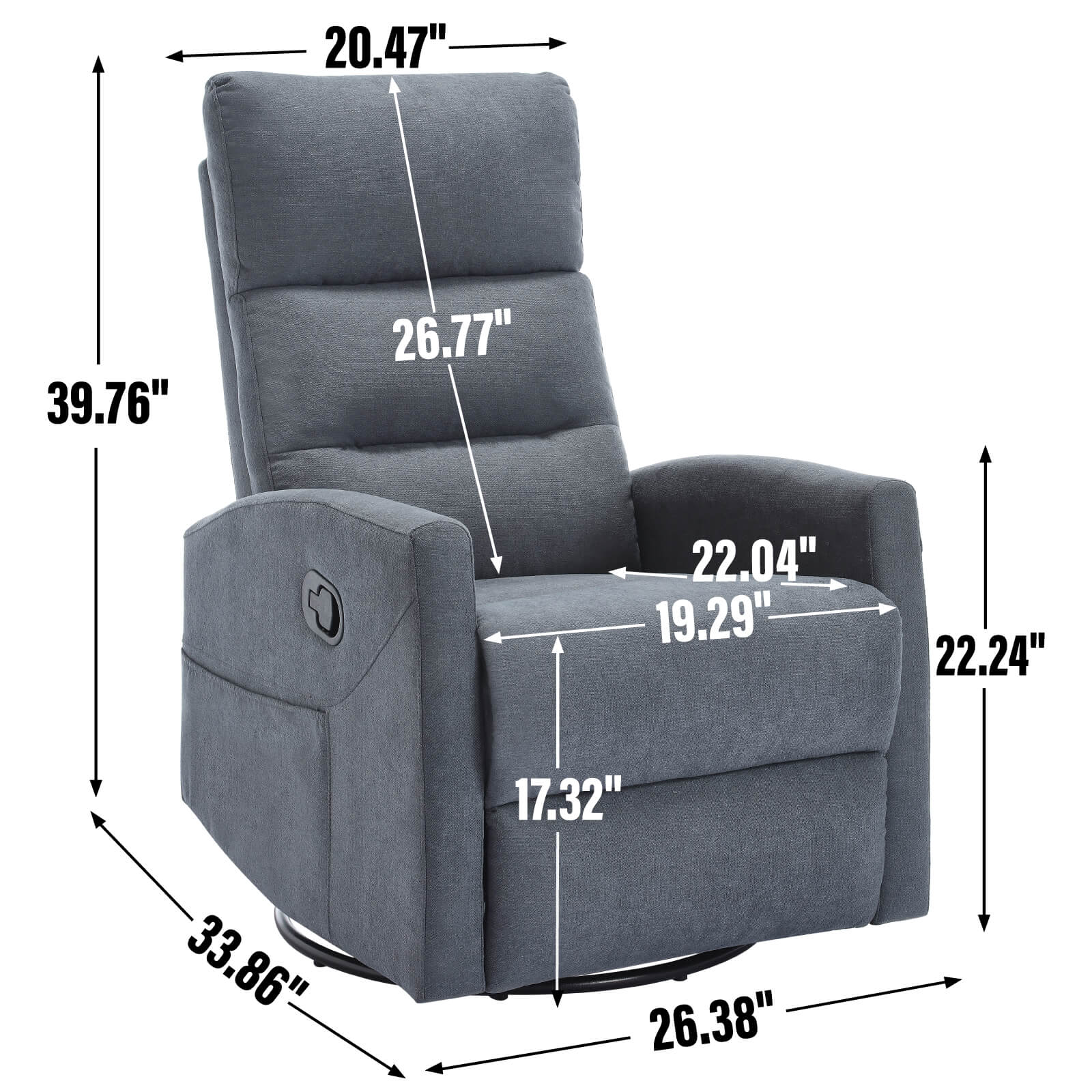 Modern Polyester Fabric Manual 360 Swivel Rocker Recliner Chair - Image 35