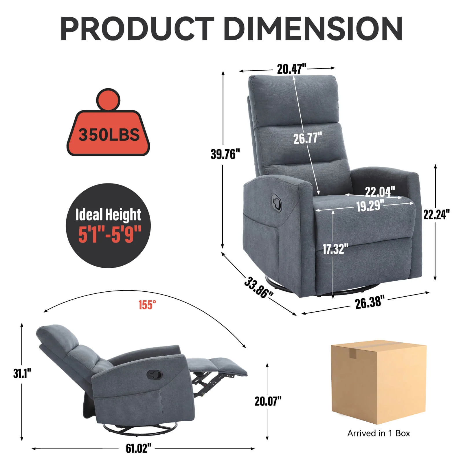 Modern Polyester Fabric Manual 360 Swivel Rocker Recliner Chair - Image 37