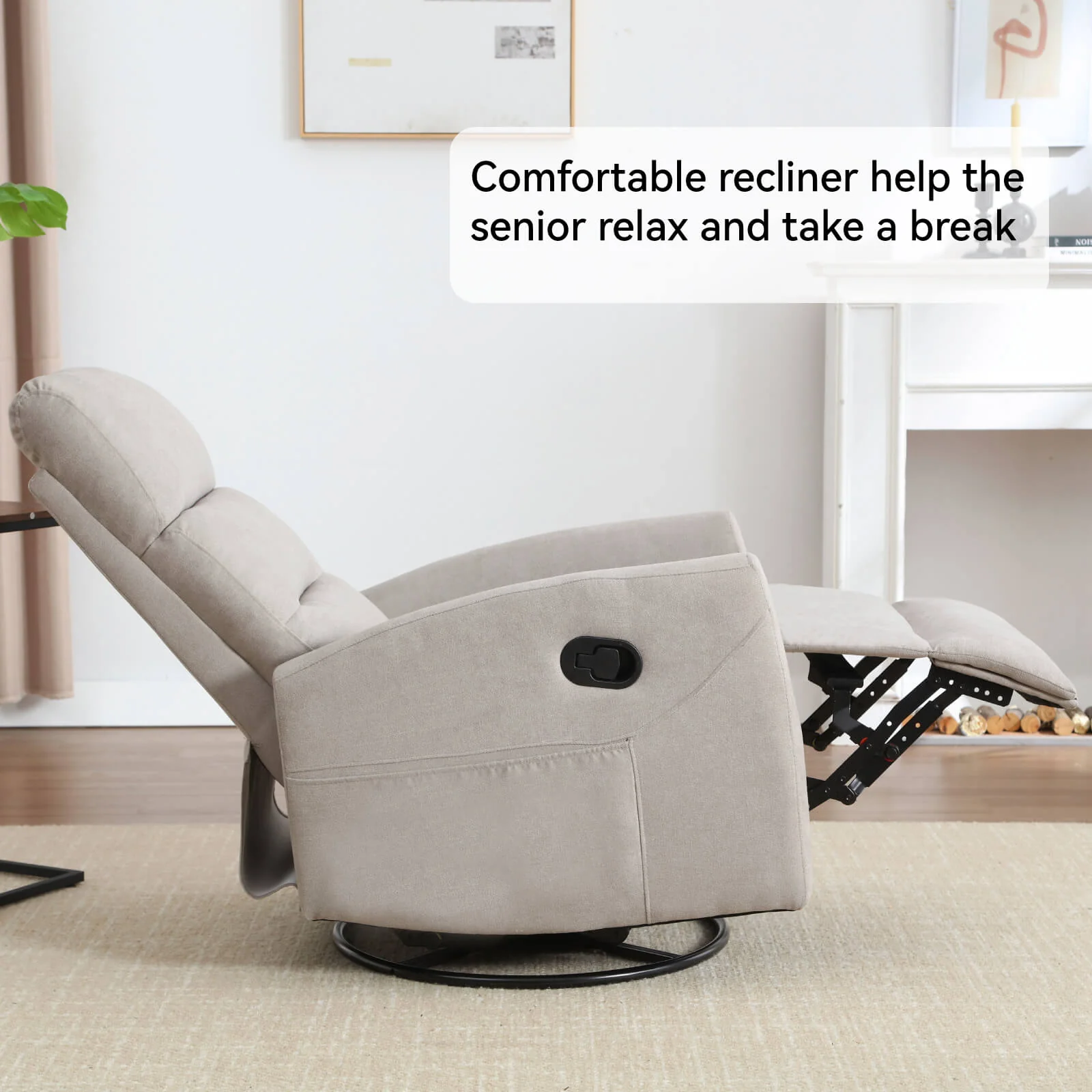Modern Polyester Fabric Manual 360 Swivel Rocker Recliner Chair - Image 4