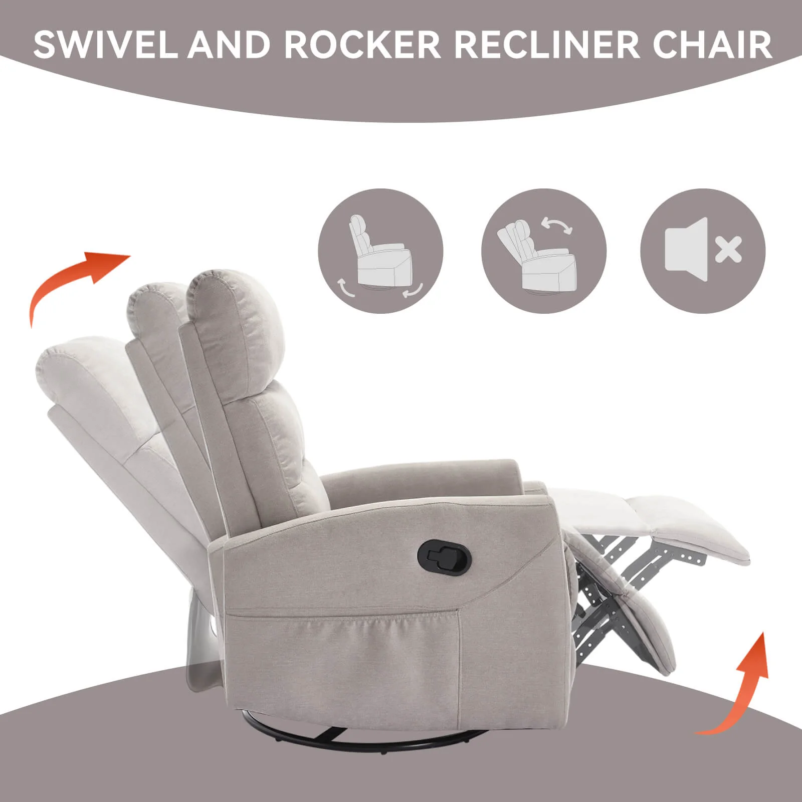 Modern Polyester Fabric Manual 360 Swivel Rocker Recliner Chair - Image 5