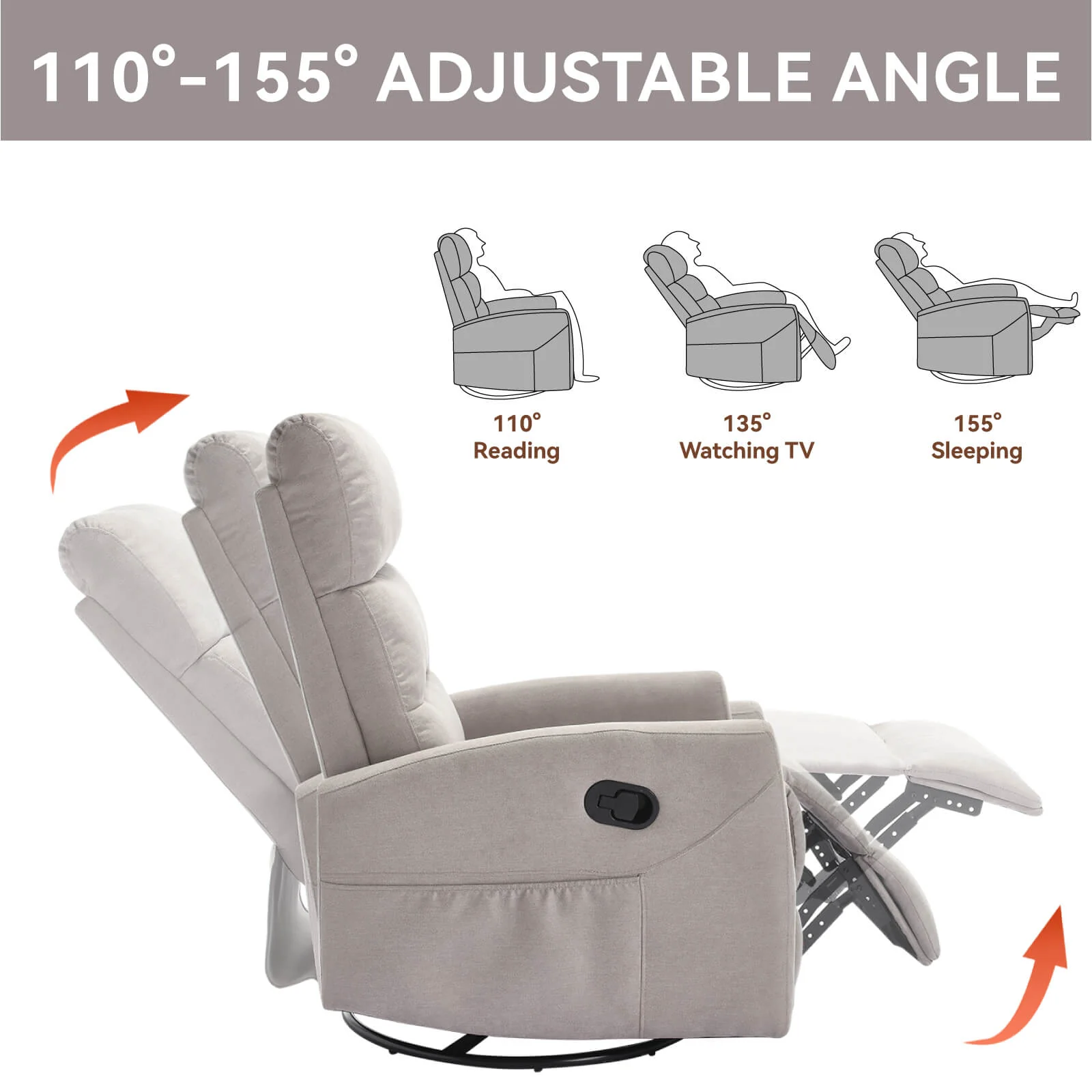 Modern Polyester Fabric Manual 360 Swivel Rocker Recliner Chair - Image 6