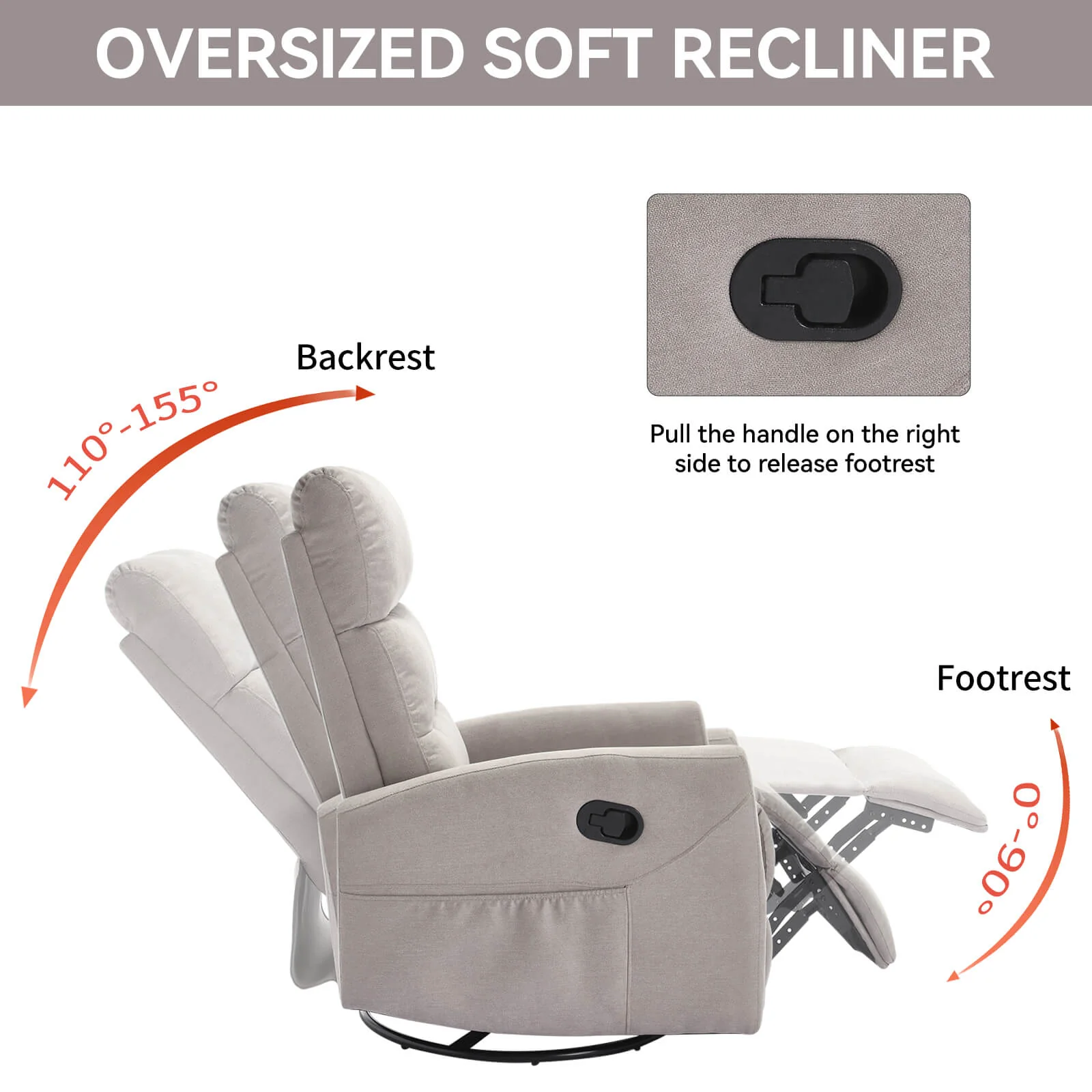 Modern Polyester Fabric Manual 360 Swivel Rocker Recliner Chair - Image 7
