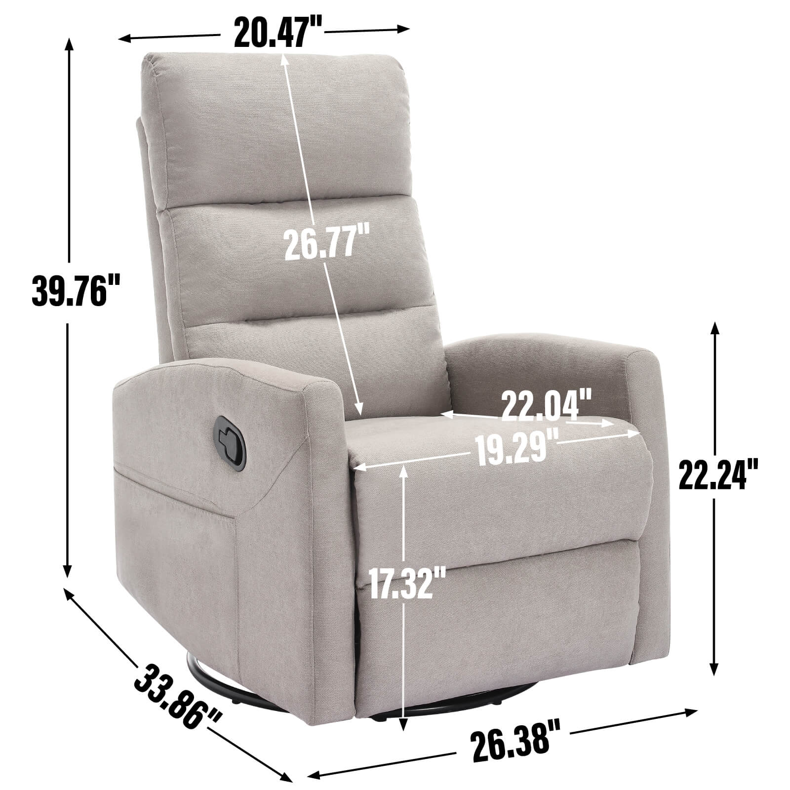 Modern Polyester Fabric Manual 360 Swivel Rocker Recliner Chair - Image 9