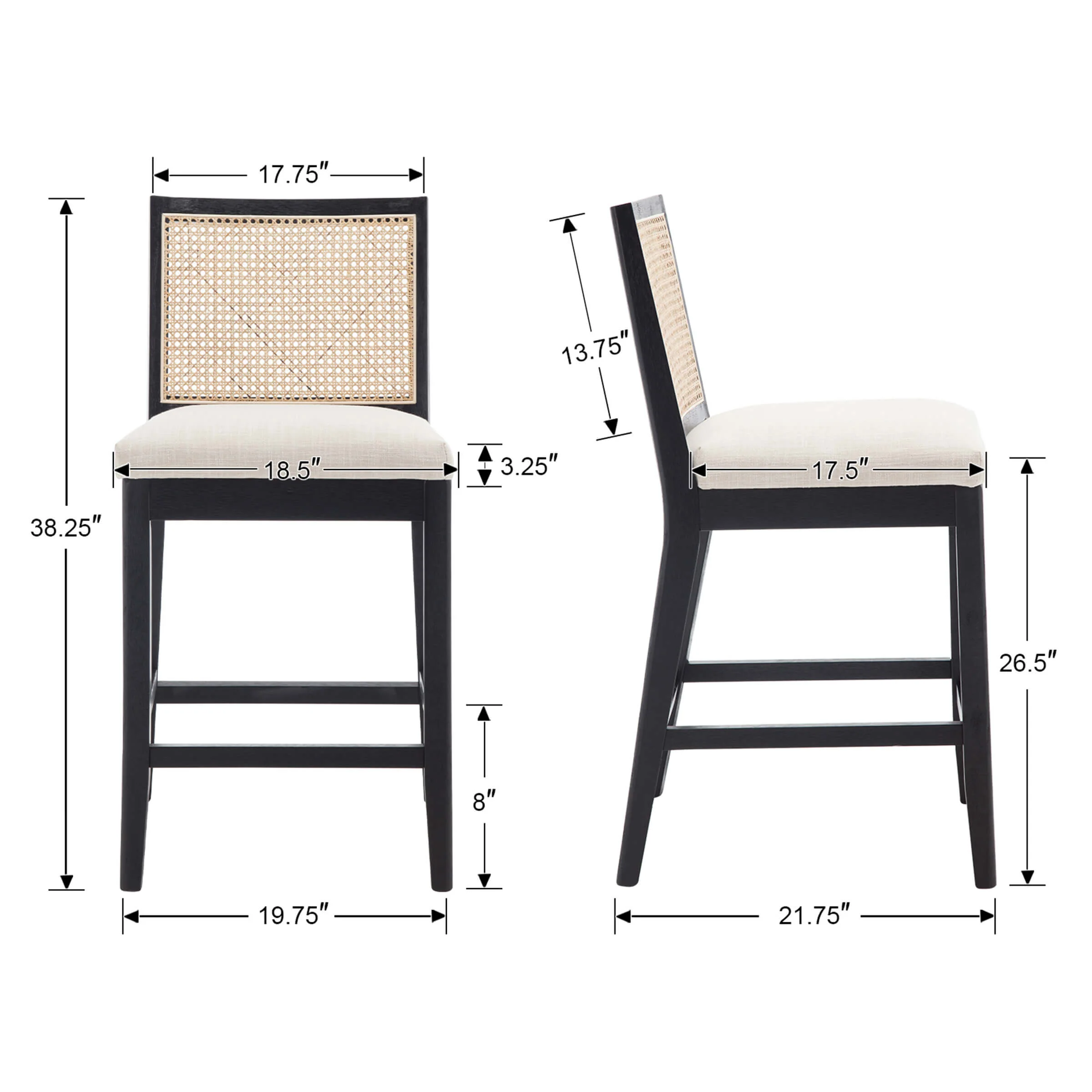 26.5"H Rattan Back Wood Counter Stools Set of 2 - 5802CS - Image 14