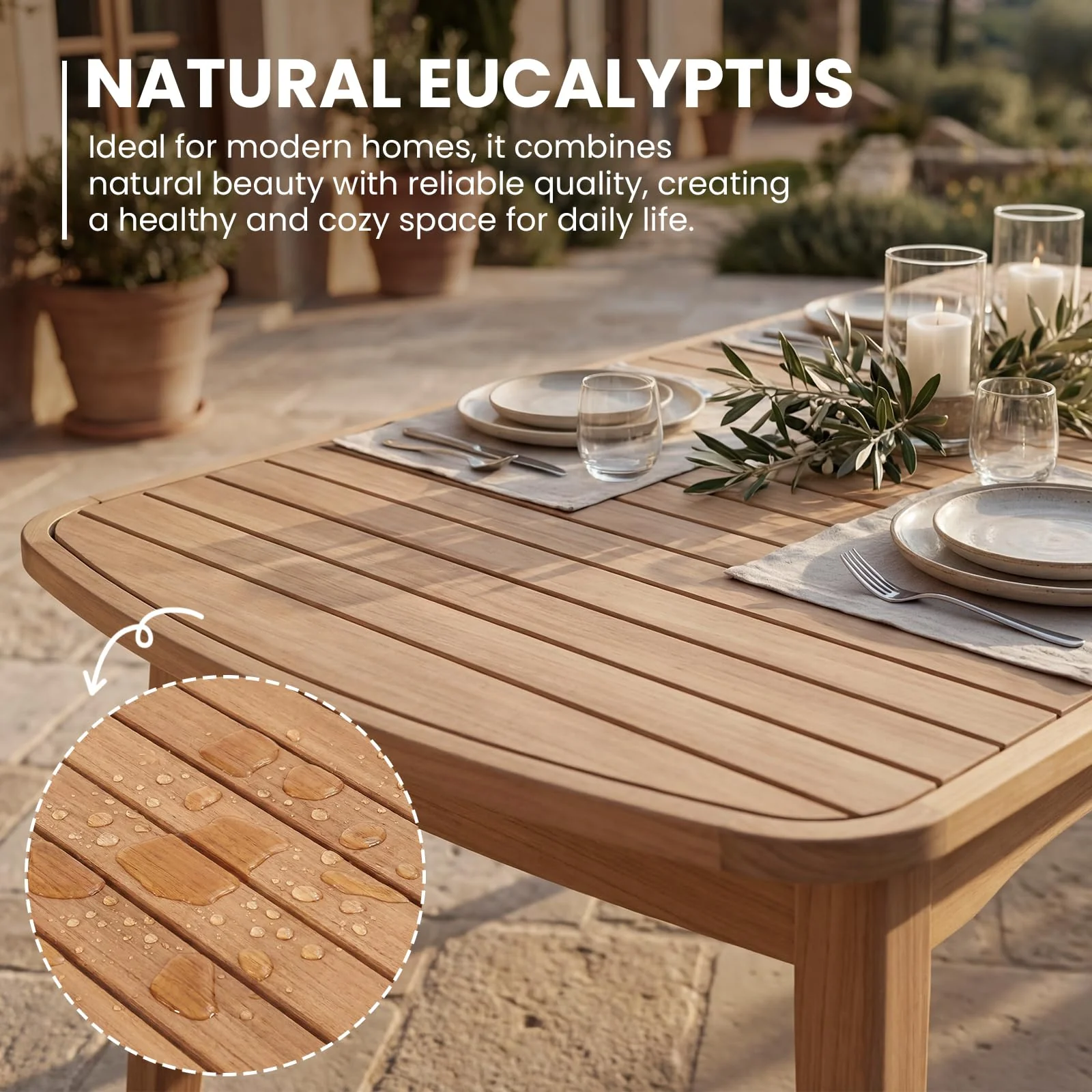 Extendable Solid Wood Farmhouse Outdoor Patio Dining Table for 6 to 8 - Image 3