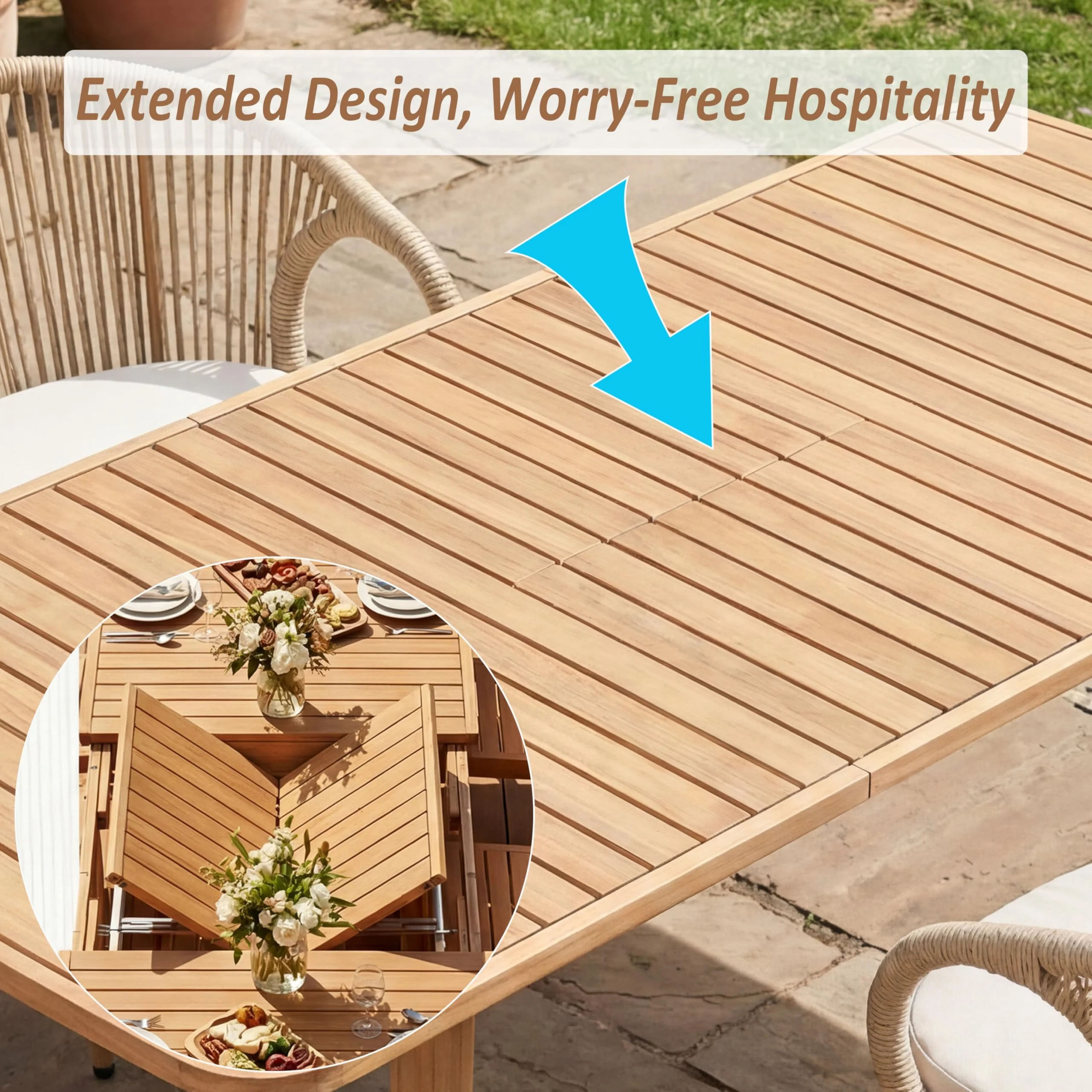 Extendable Solid Wood Farmhouse Outdoor Patio Dining Table for 6 to 8 - Image 4