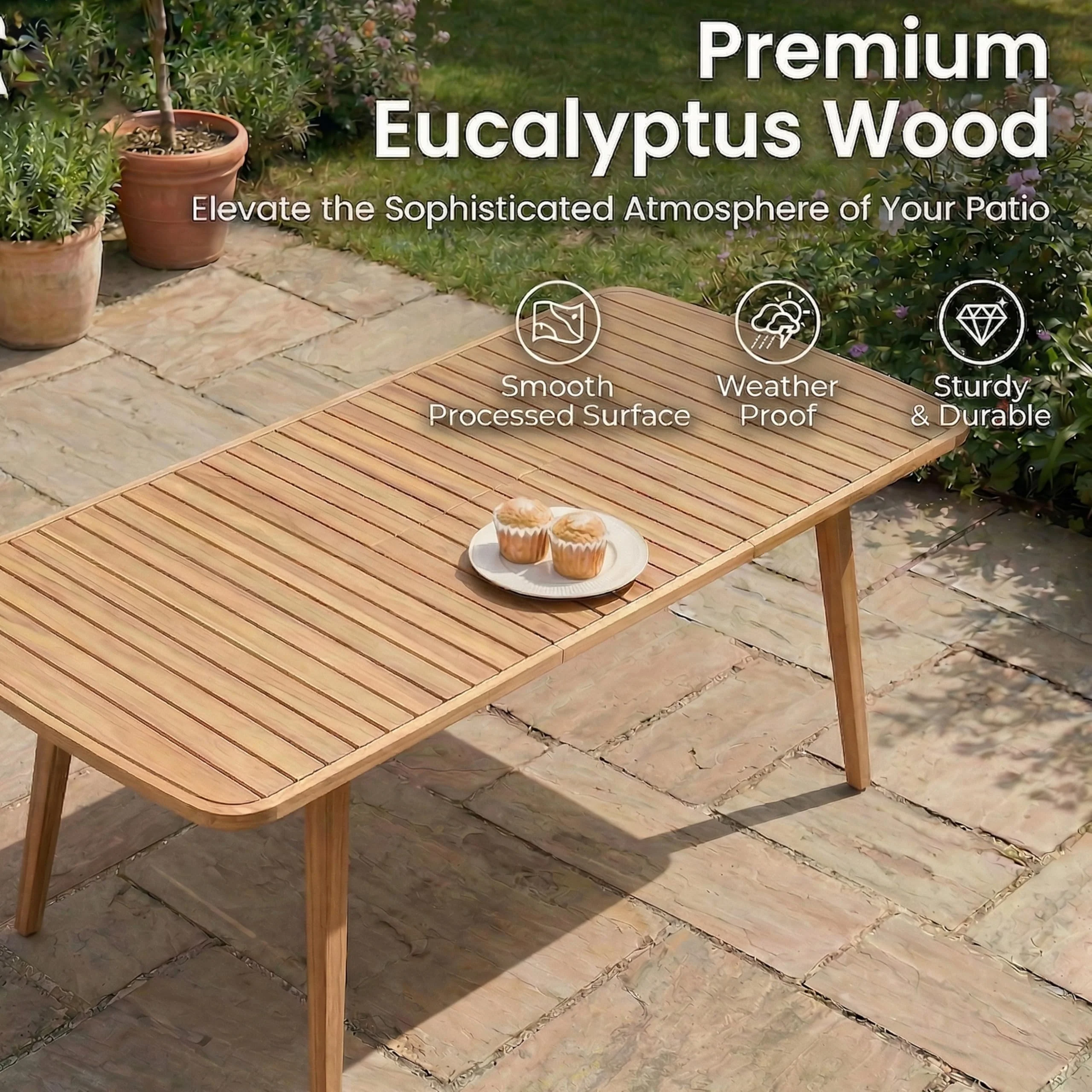 Extendable Solid Wood Farmhouse Outdoor Patio Dining Table for 6 to 8 - Image 5