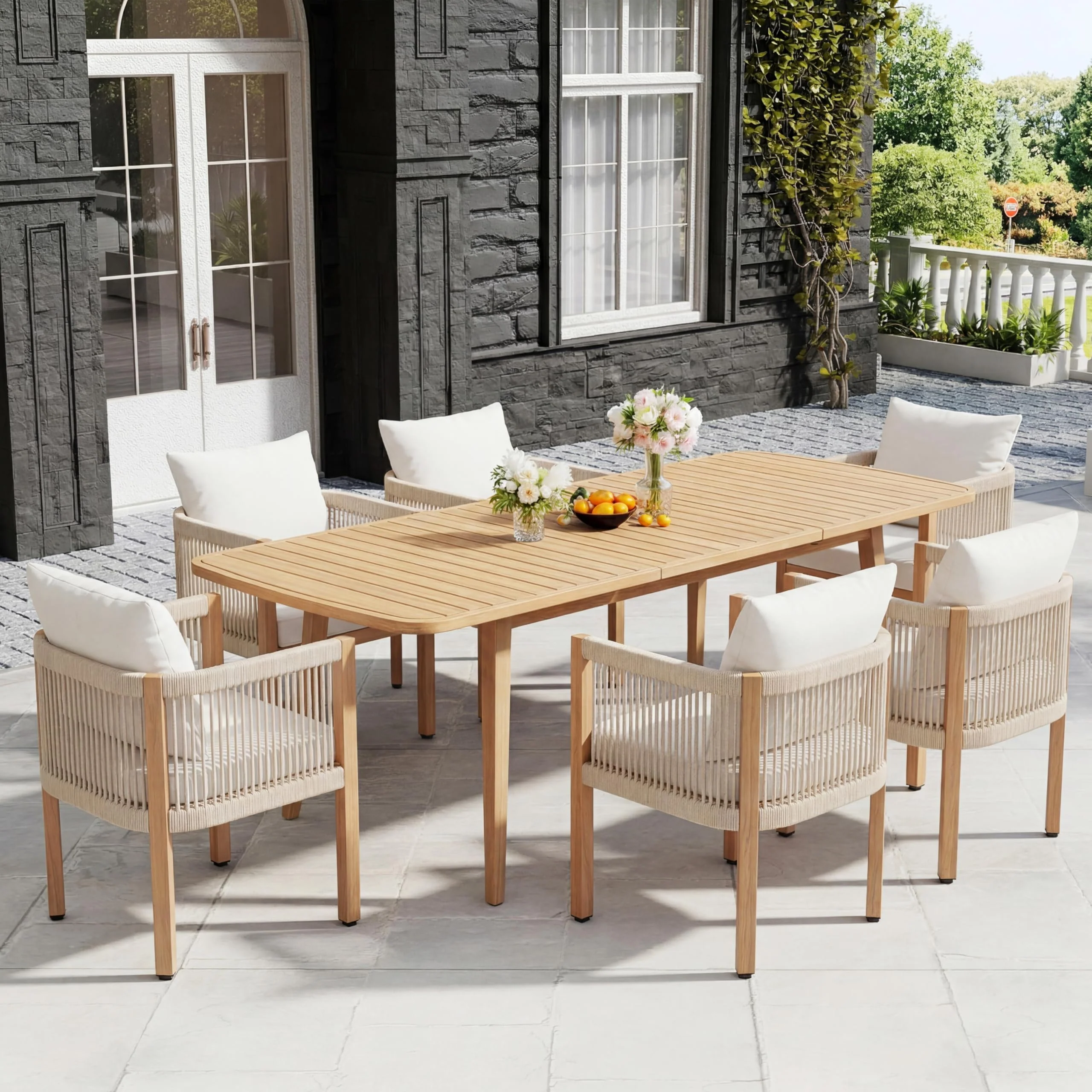 Extendable Solid Wood Farmhouse Outdoor Patio Dining Table for 6 to 8 - Image 7